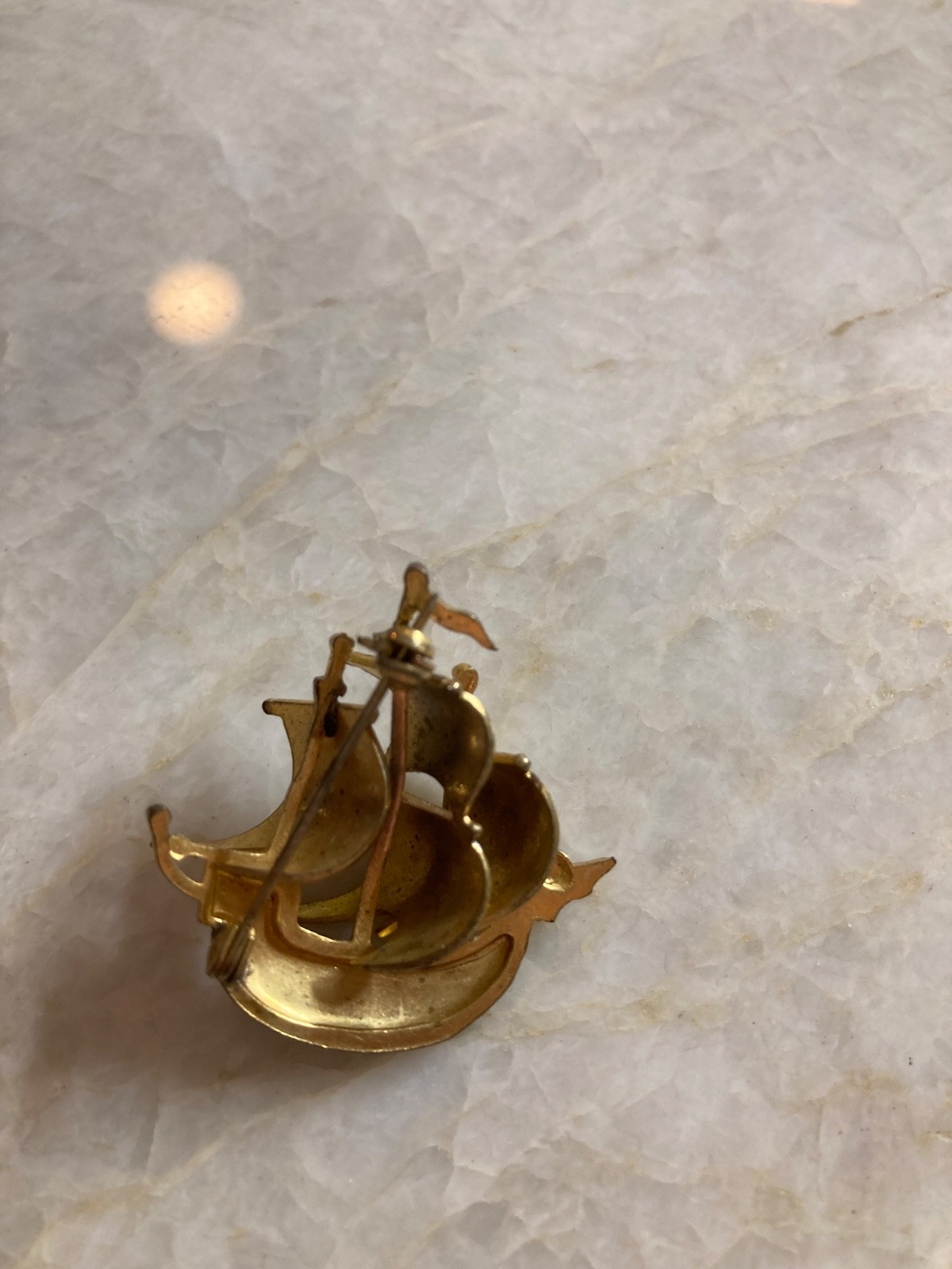 Unique Vintage Gold and Silver Tone Three Mast Tall Ship Brooch