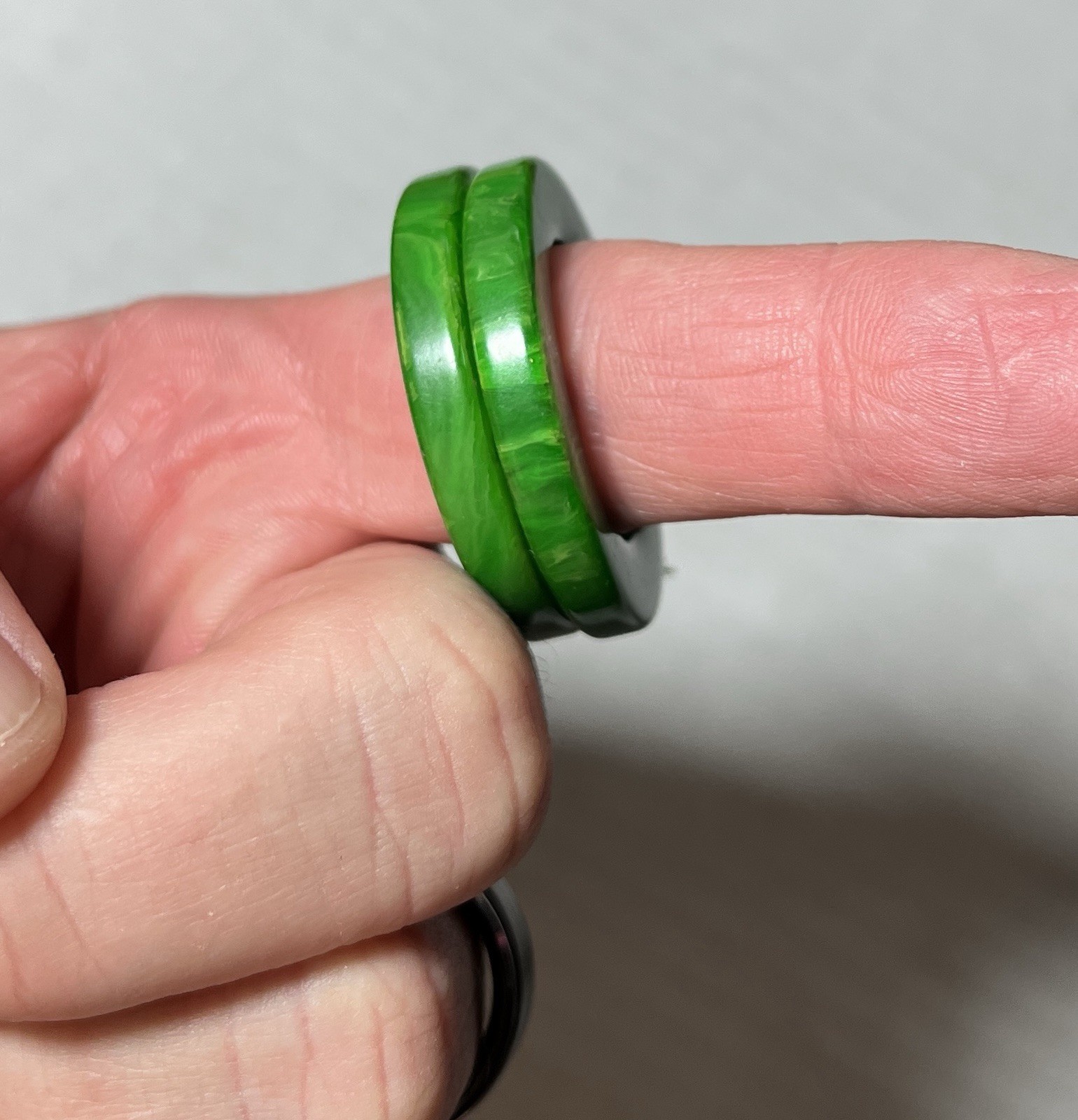 Vintage Green Bakelite Pierced Hoop Dangle Drop Earrings Marbled