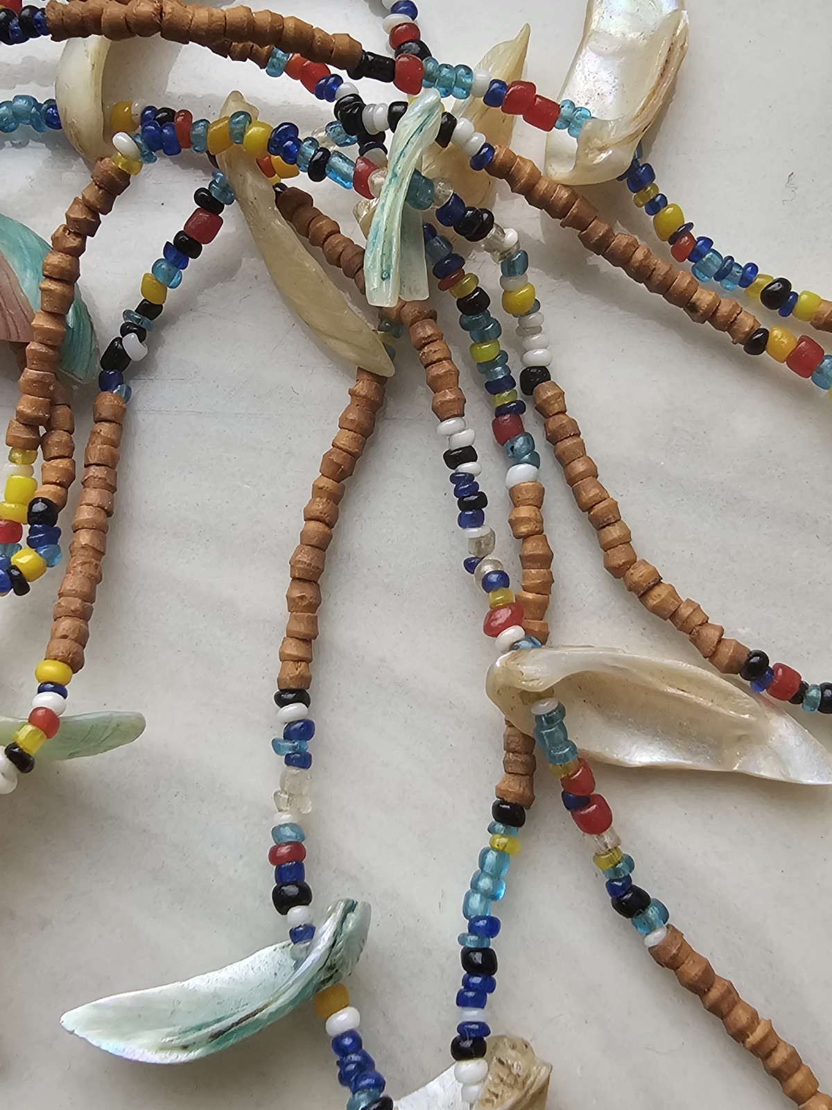 Beautiful Vintage Tribal Bead Cut Shell Bohemian Necklace