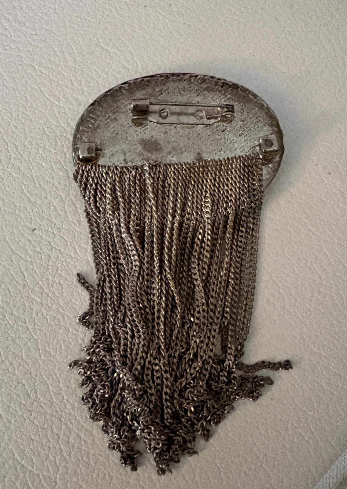 Vintage Unsigned Abalone SilverTone Fringe Chain Brutalist Statement Brooch