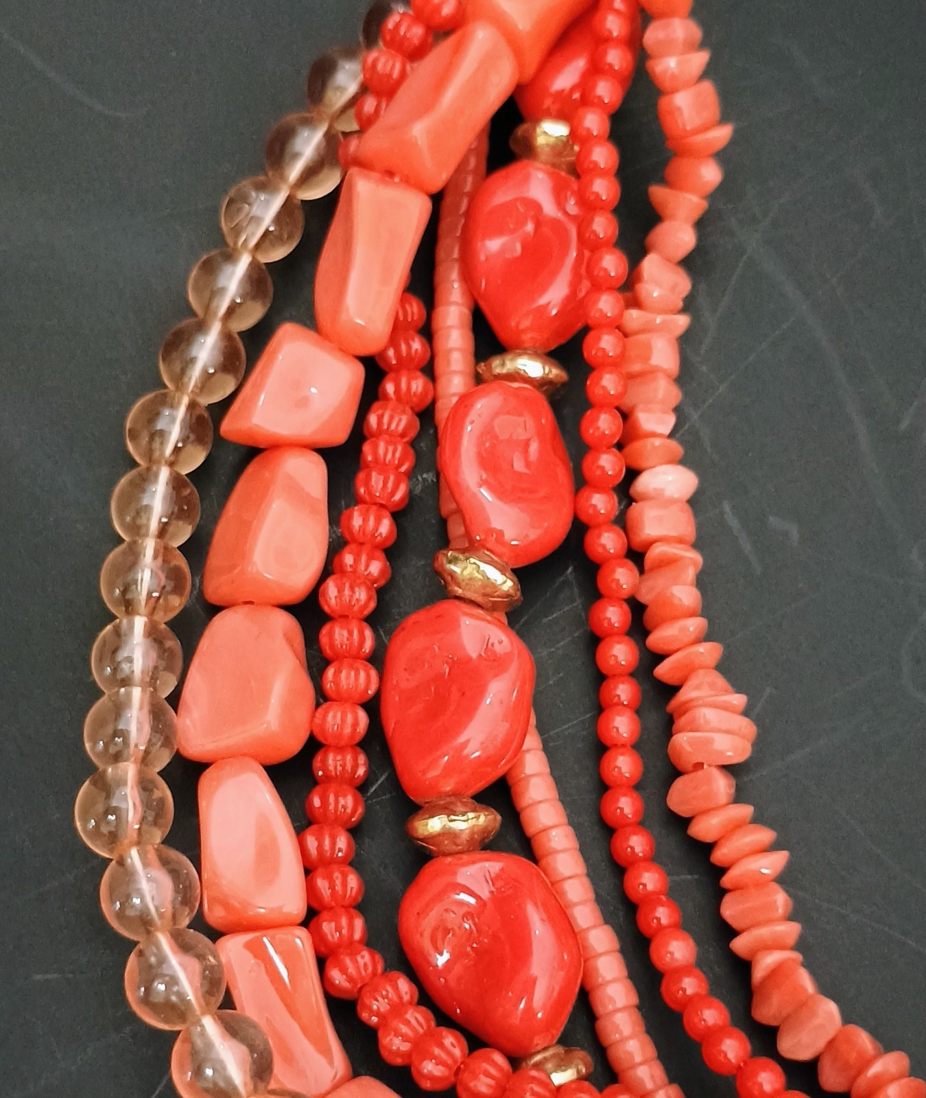 Vintage 60s-80s Multi Strand Faux Coral Chunky Statement Necklace Choker Style