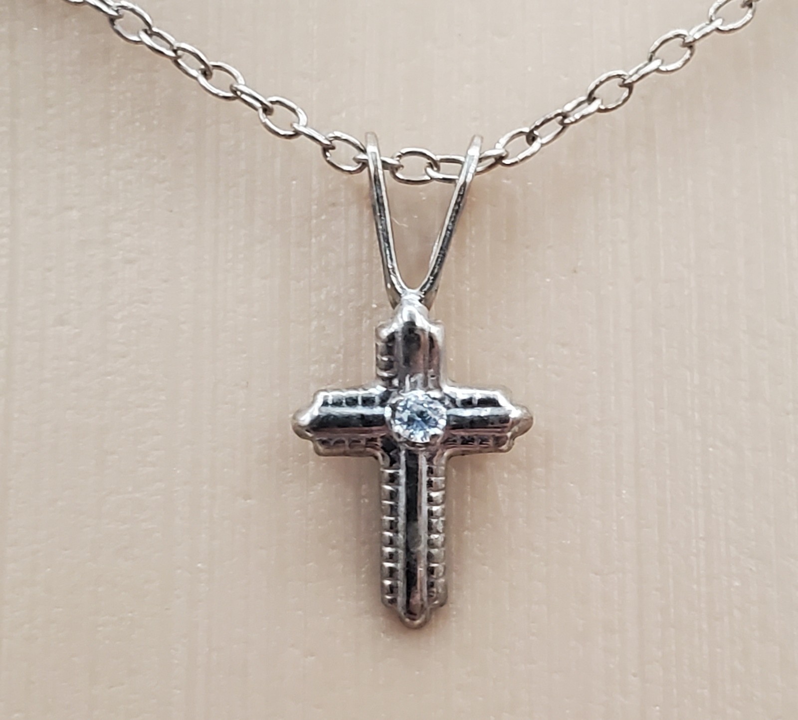 VTG 925 CZ Cross 16in Dainty Necklace 925 Sterling Silver 6.6gtw Tiny Signed JCM