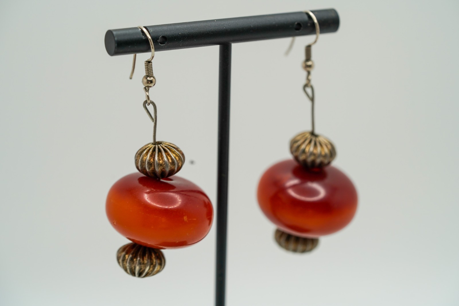 Vintage Silver Faux Amber Dangle Earrings 5.7cm EB1