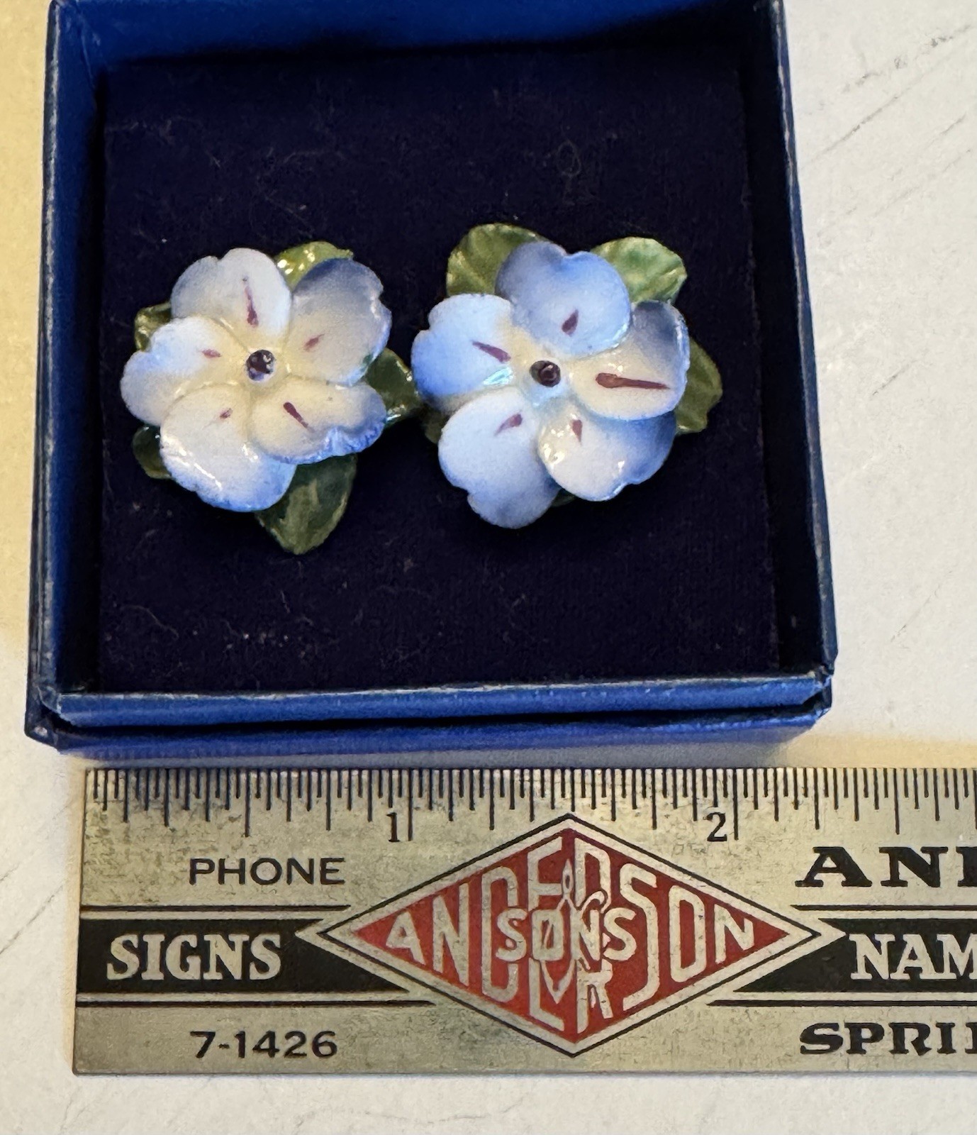 Vintage Dorothy Ann Porcelain Earrings Pansy HandPainted England Box Bone China
