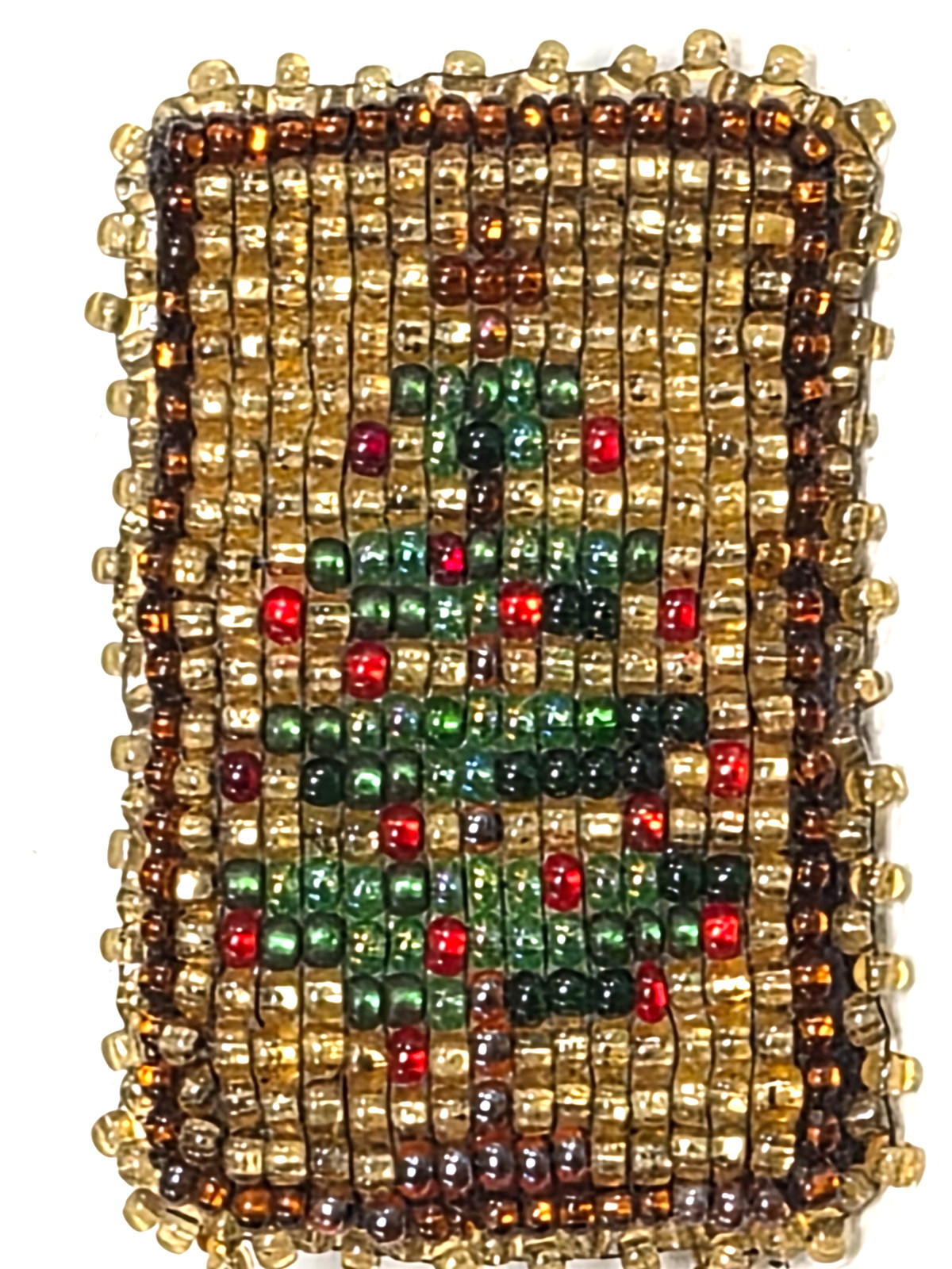 Vintage Handmade Glass Seed Bead Christmas Tree Holiday Pin / Brooch