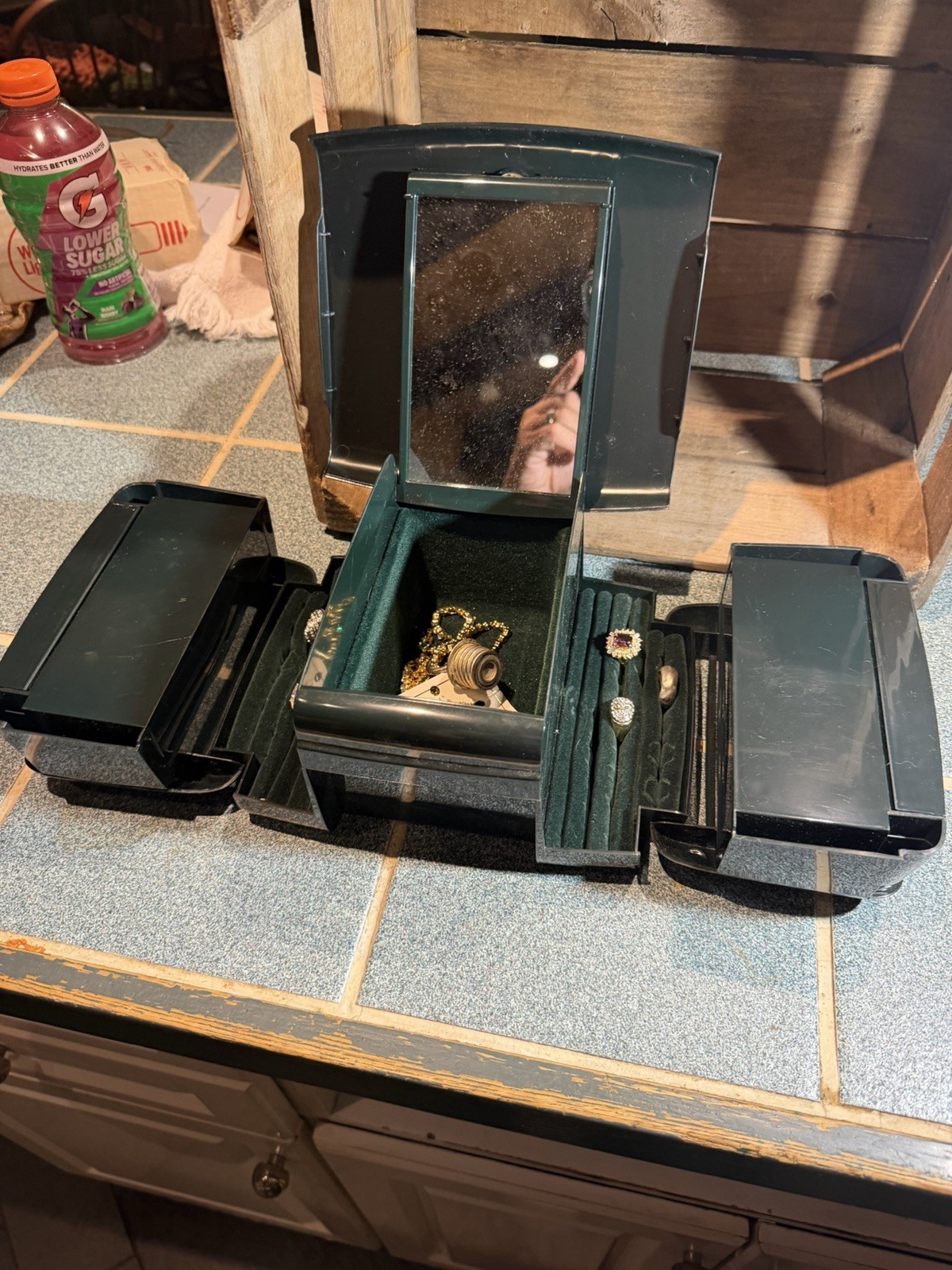 Estate Jewelry Lot: Stacking Sterling Rings Jewel Kit Box Vintage Costume