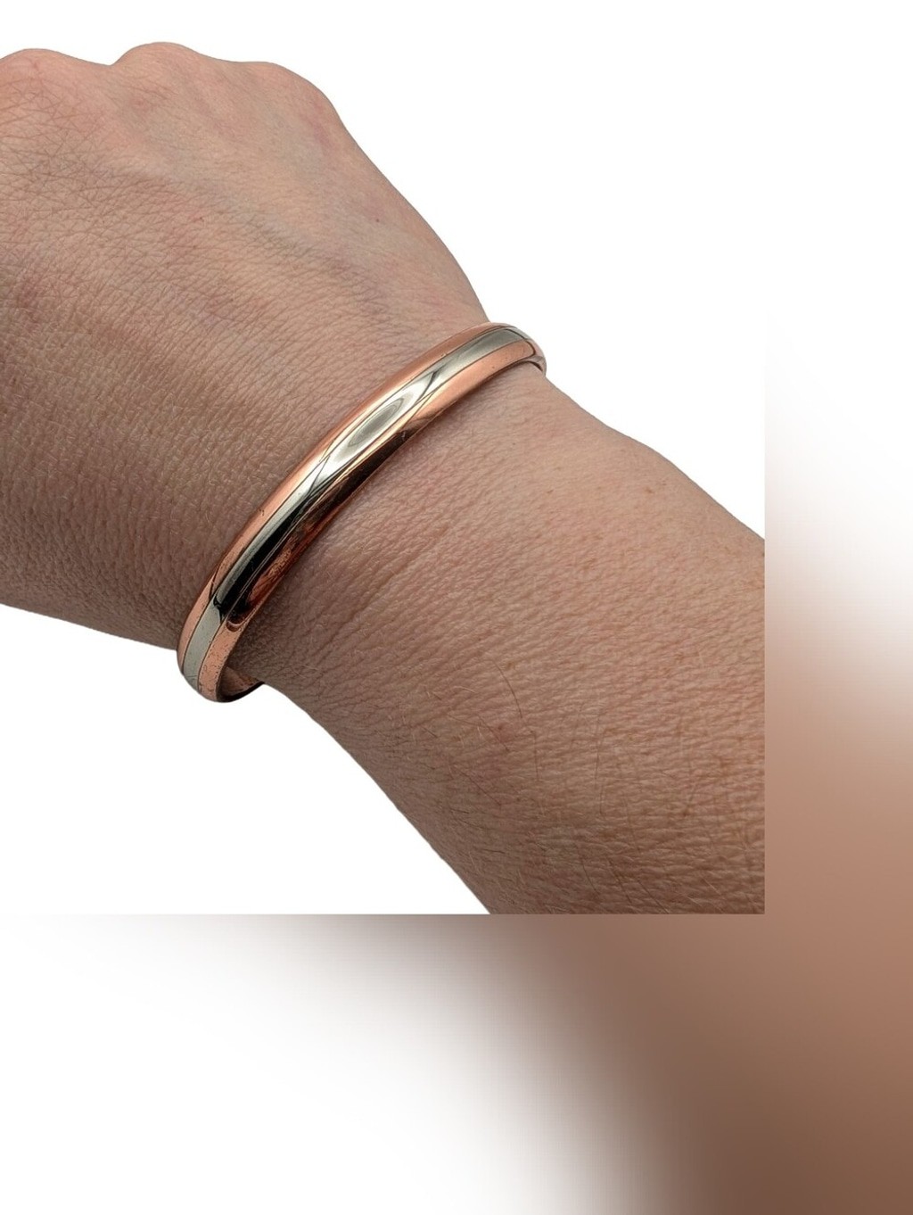 Vintage Copper Cuff Bracelet with Silver Inlay