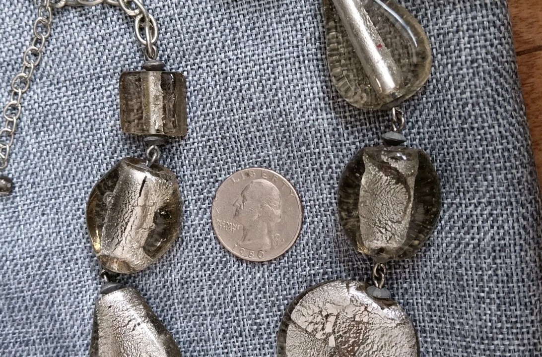 Vintage statement Necklace W/large Clear & Silver foil Beads In Different Shapes