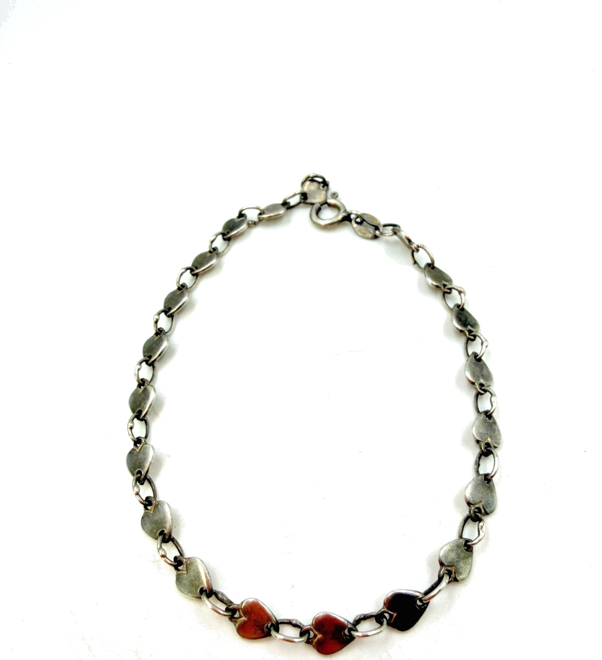 Vintage Bracelet Sterling Silver Hearts Connected Chain Dainty Italian 7.25 in