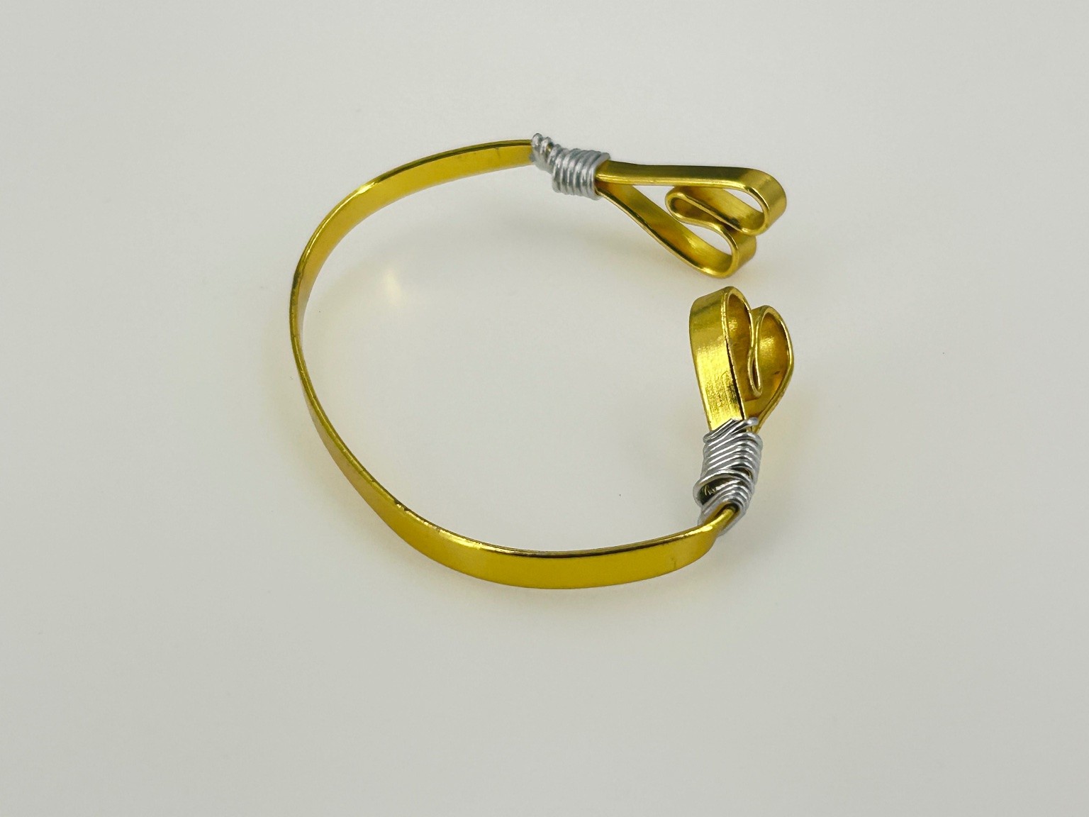Vintage Handmade Gold Tone Wire Wrapped Open Cuff Bracelet