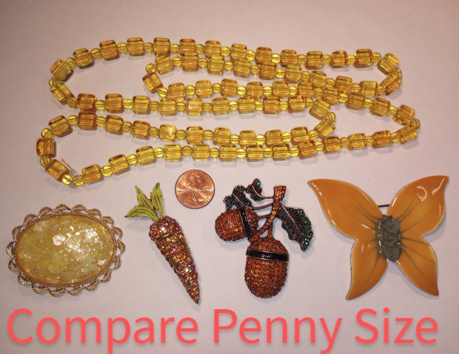 Vtg 5pc Lot FALL COLORS 1 Necklace 4 Brooch Enamel Butterfly Confetti ART Carrot