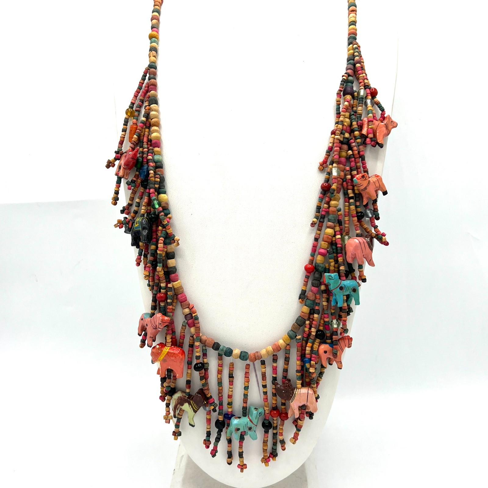 Long Artisan Beaded Animal Necklace with Colorful Fringe – Global Folk Inspired