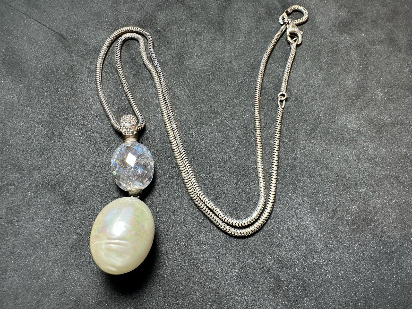 11.08g Vintage 925 Sterling Silver Faceted Drop Pendant Necklace M 16.5 in