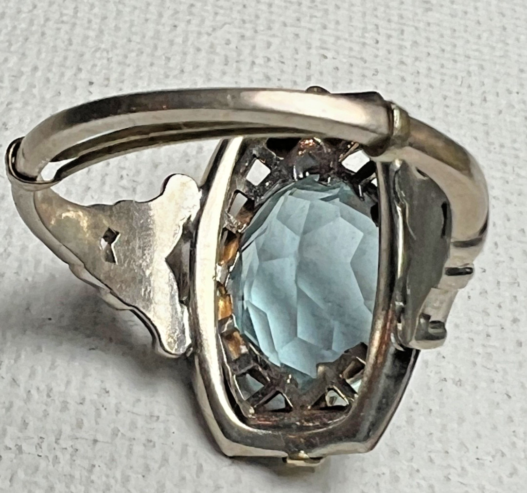 Vintage Sterling Silver & 14K Gold Ring – Large Color-Shift Blue Violet Gemstone
