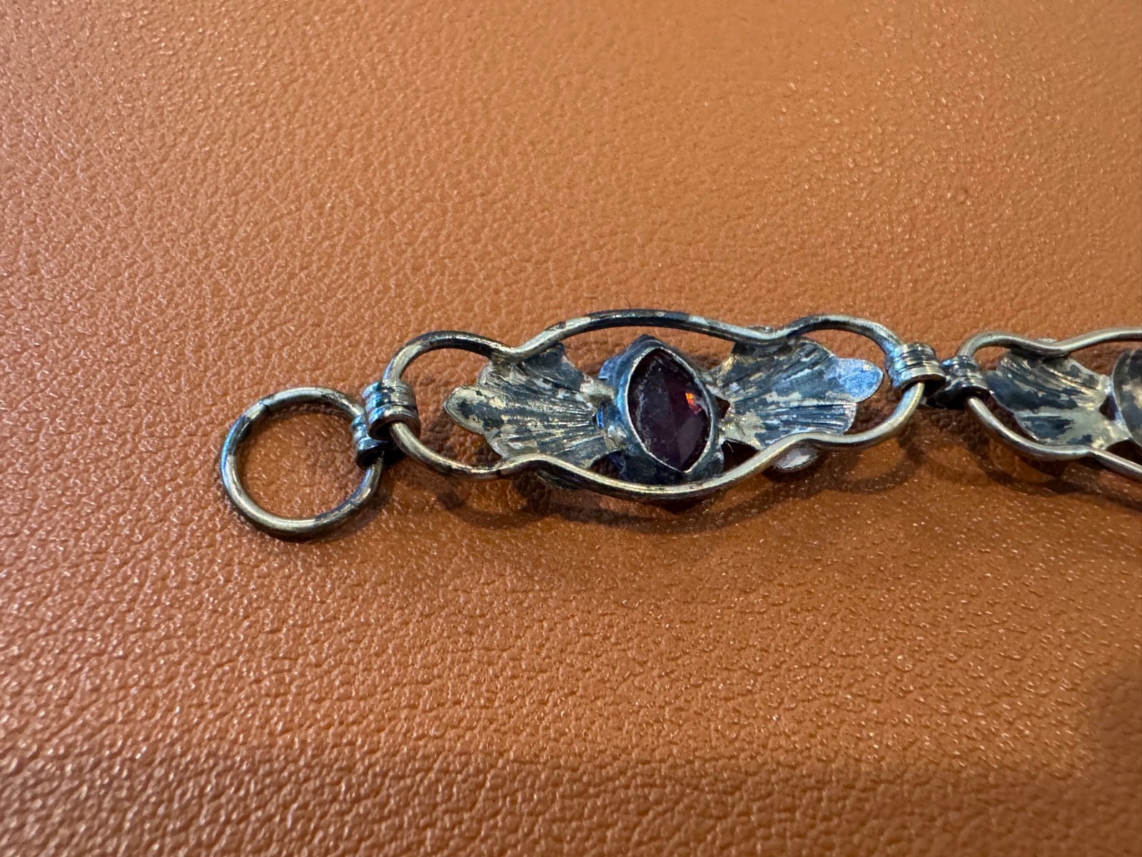 Vtg Antique Gold on Sterling Silver Bracelet w/ Faceted Purple Glass or Stones
