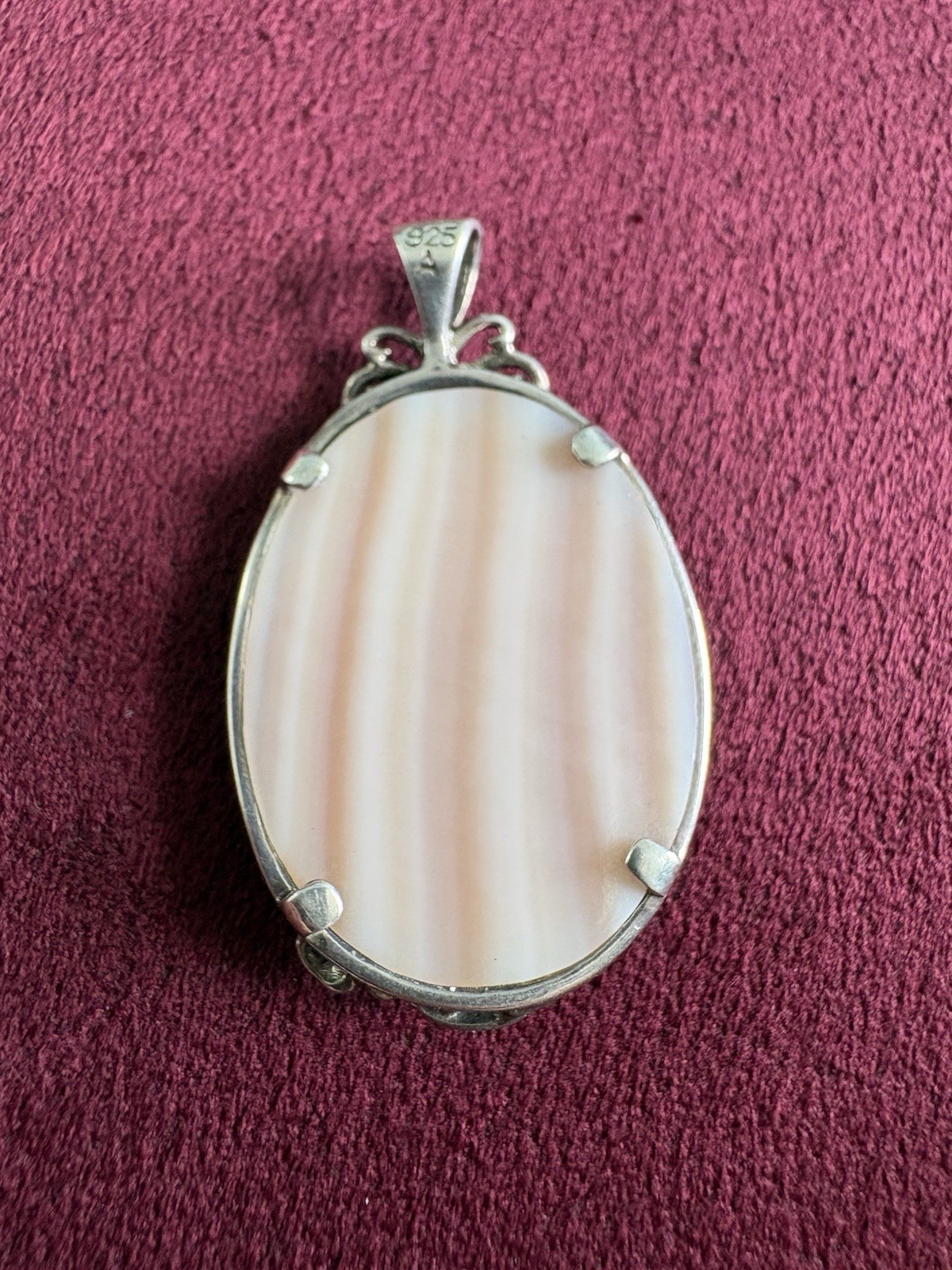 925 Sterling Silver Marcasite Mother of Pearl Butterfly Pendant Vintage