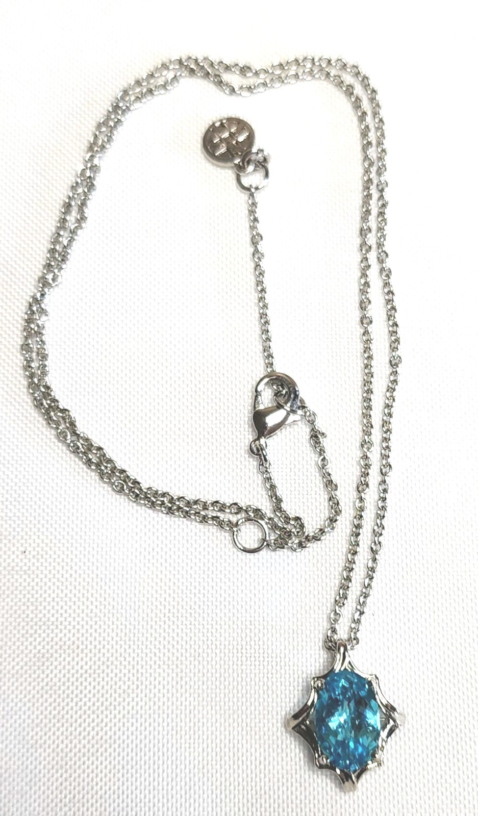 Vintage Silver-Tone Pendant Necklace Oval Cut Blue Stone