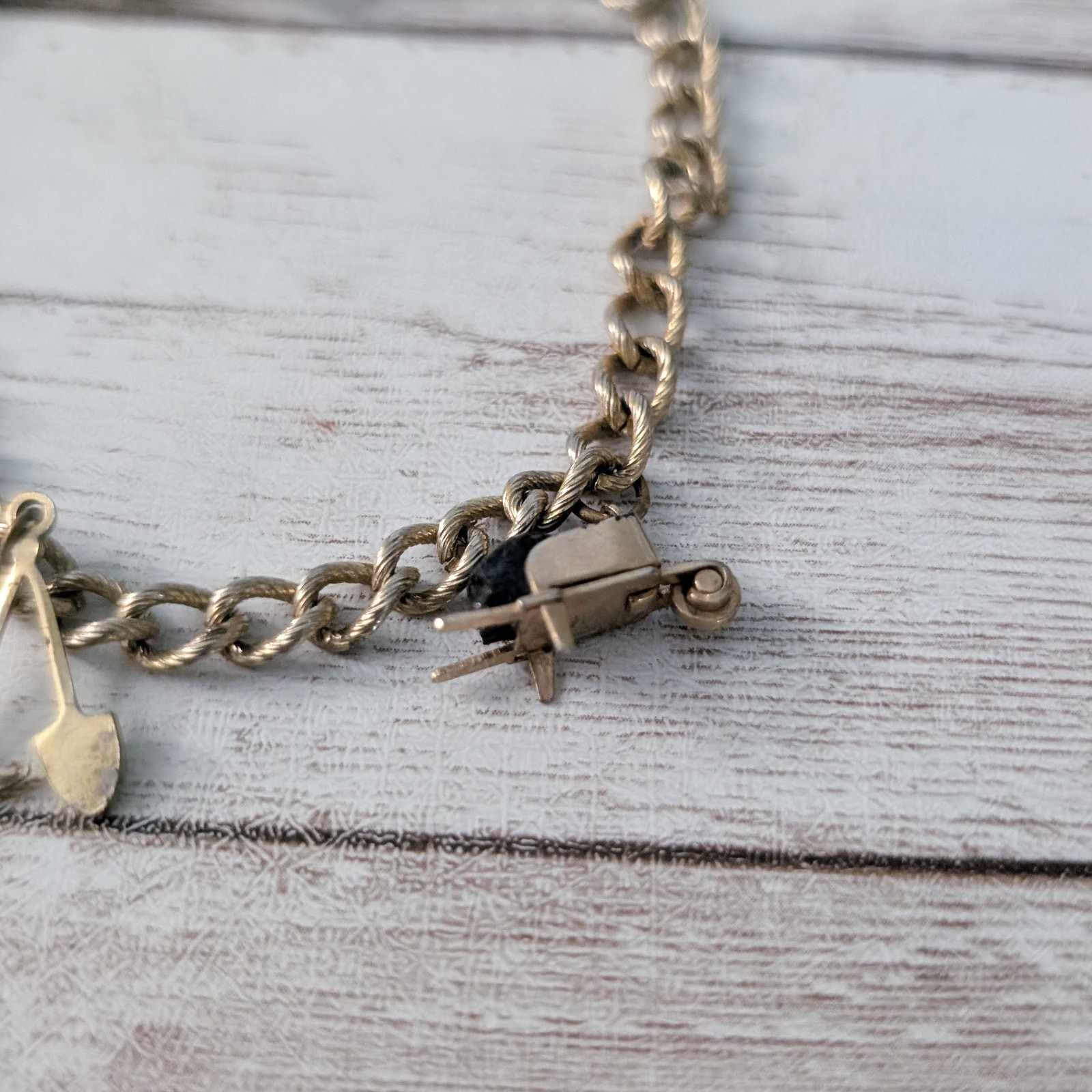 Vintage Bracelet – Gold Tone with Gardening Charms – Tarnished