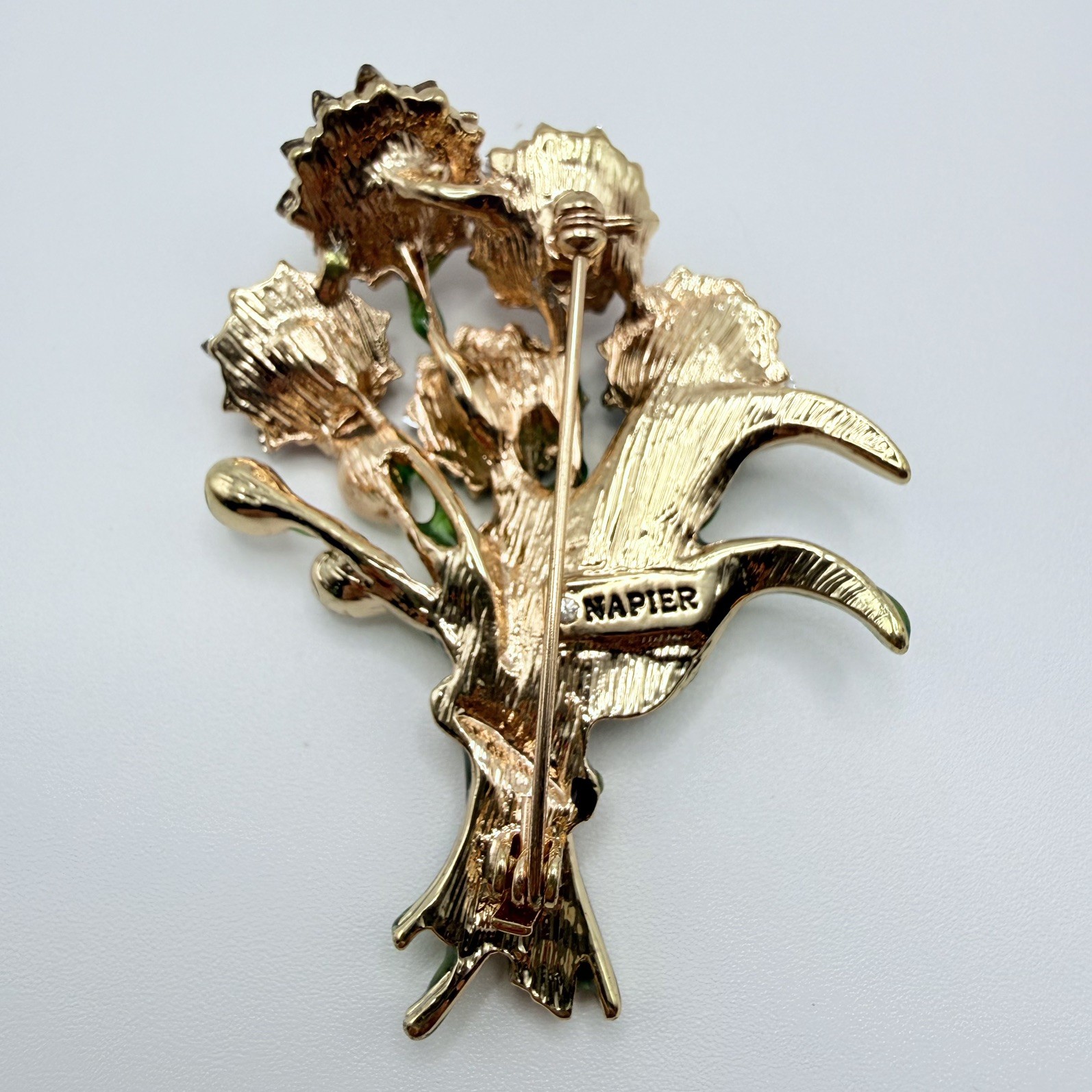 Napier Gold-Tone Enameled Colorful Bouqet Flowers Rhinestone Brooch Pin