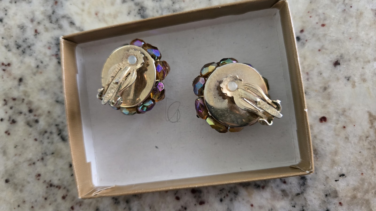 Vintage Aurora Borealis Round Cluster Earrings, Clip-On, by La Roco, MCM