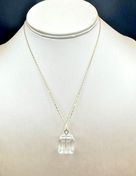 AC Automatic Chain Co 12K GF Square Faceted Crystal Pendant Necklace Vintage