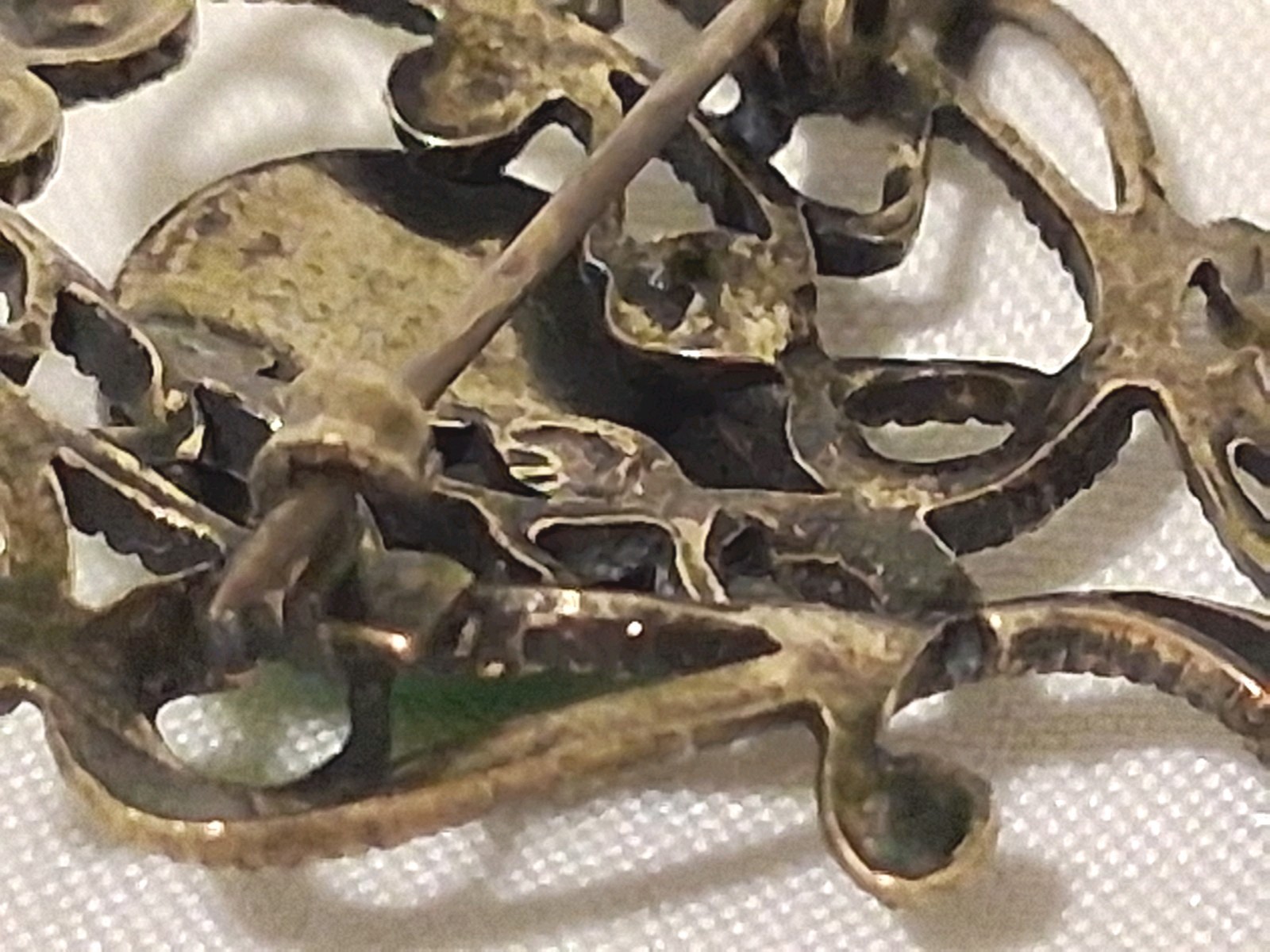 Antique Czech? Bronze Tone Filigree Green Glass Stone C Clasp Estate Sale Read