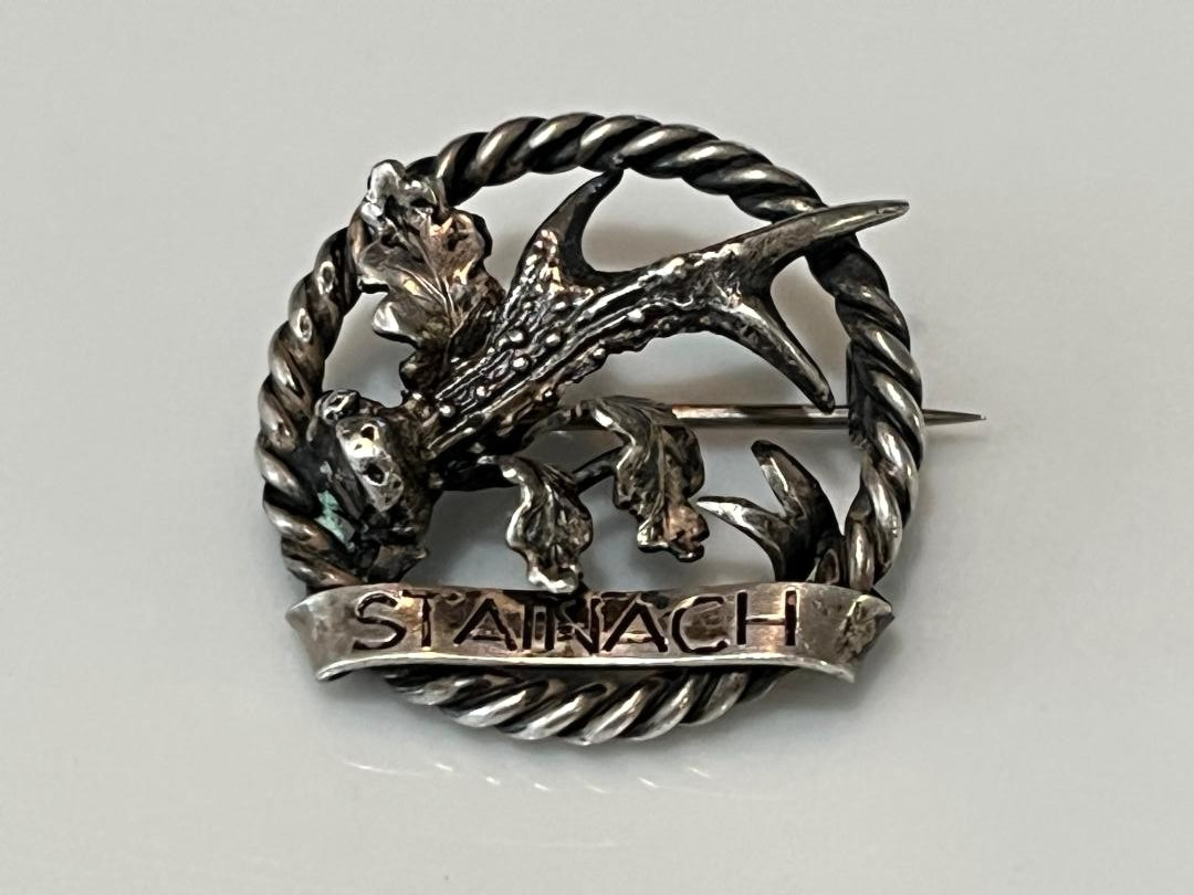 Antique 1920-30s Austrian 800 Solid Silver Hunting Brooch Pin Stainach 6.1 Gr