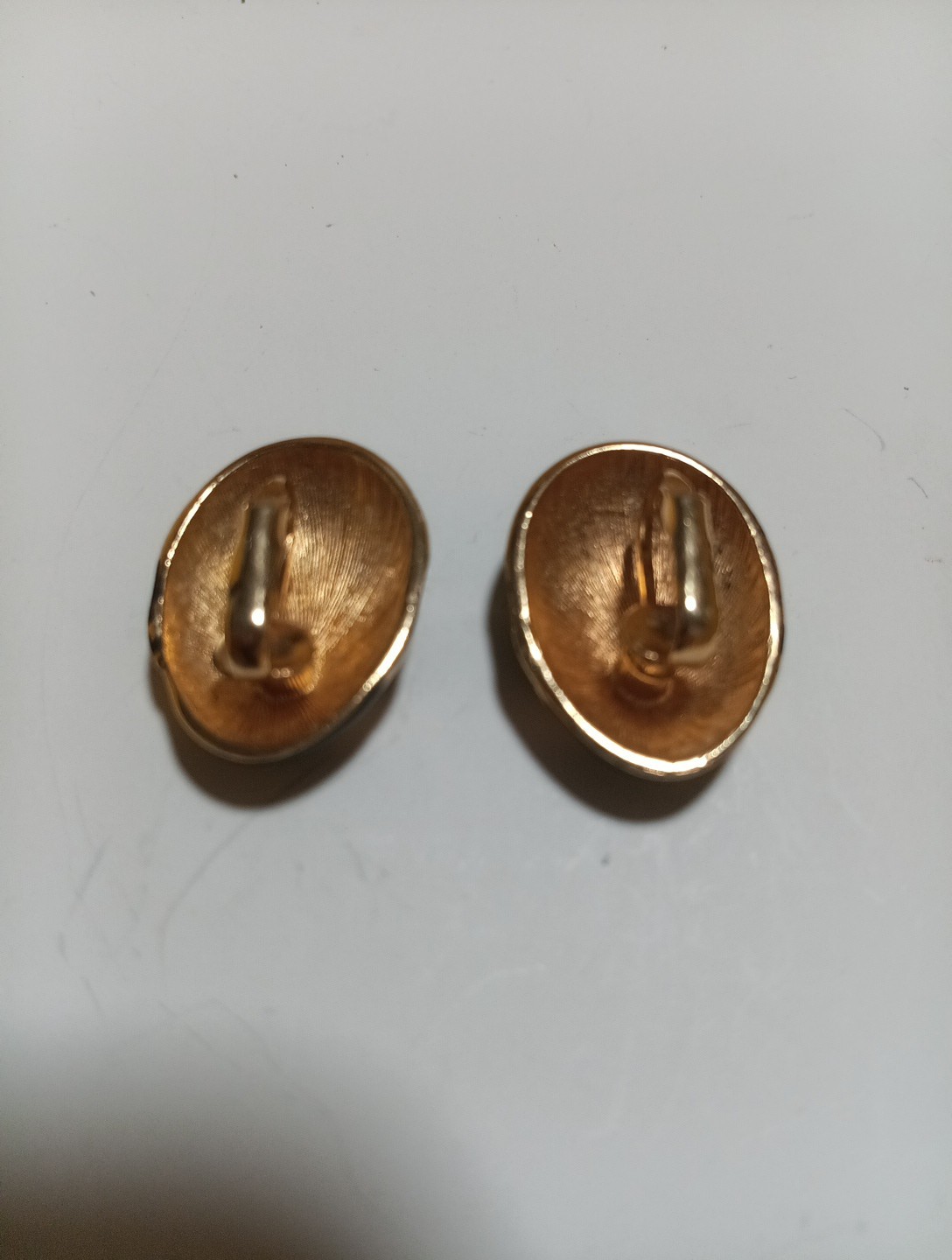 Vintage Dome Shaped Clip On Earrings Green Enamel Finish with Gold Tone Accents