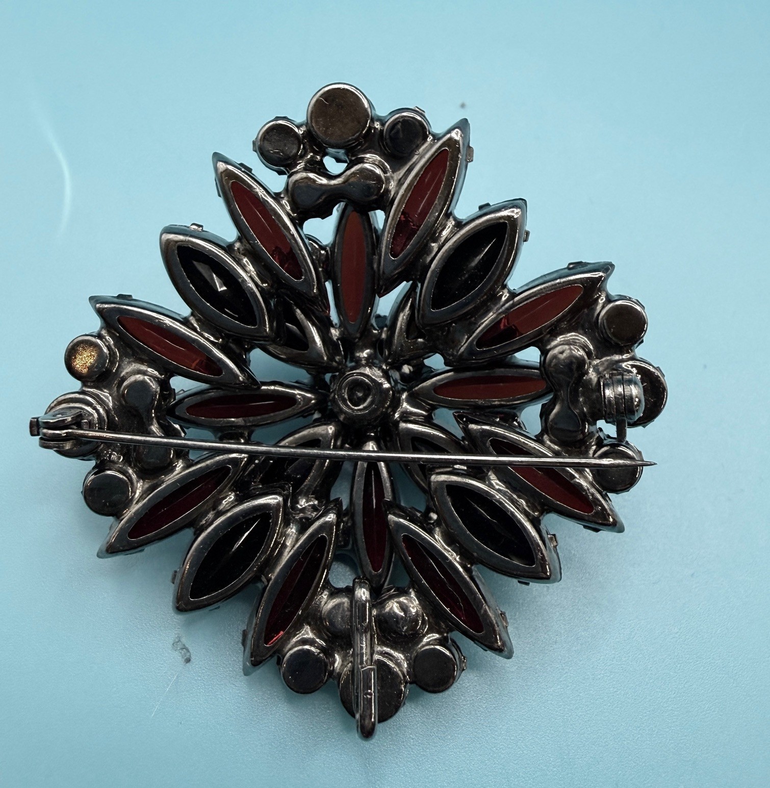 Juliana D&E Brooch/Pendant Vtg Ruby Red & Black Glass Rhinestones Verified 7125