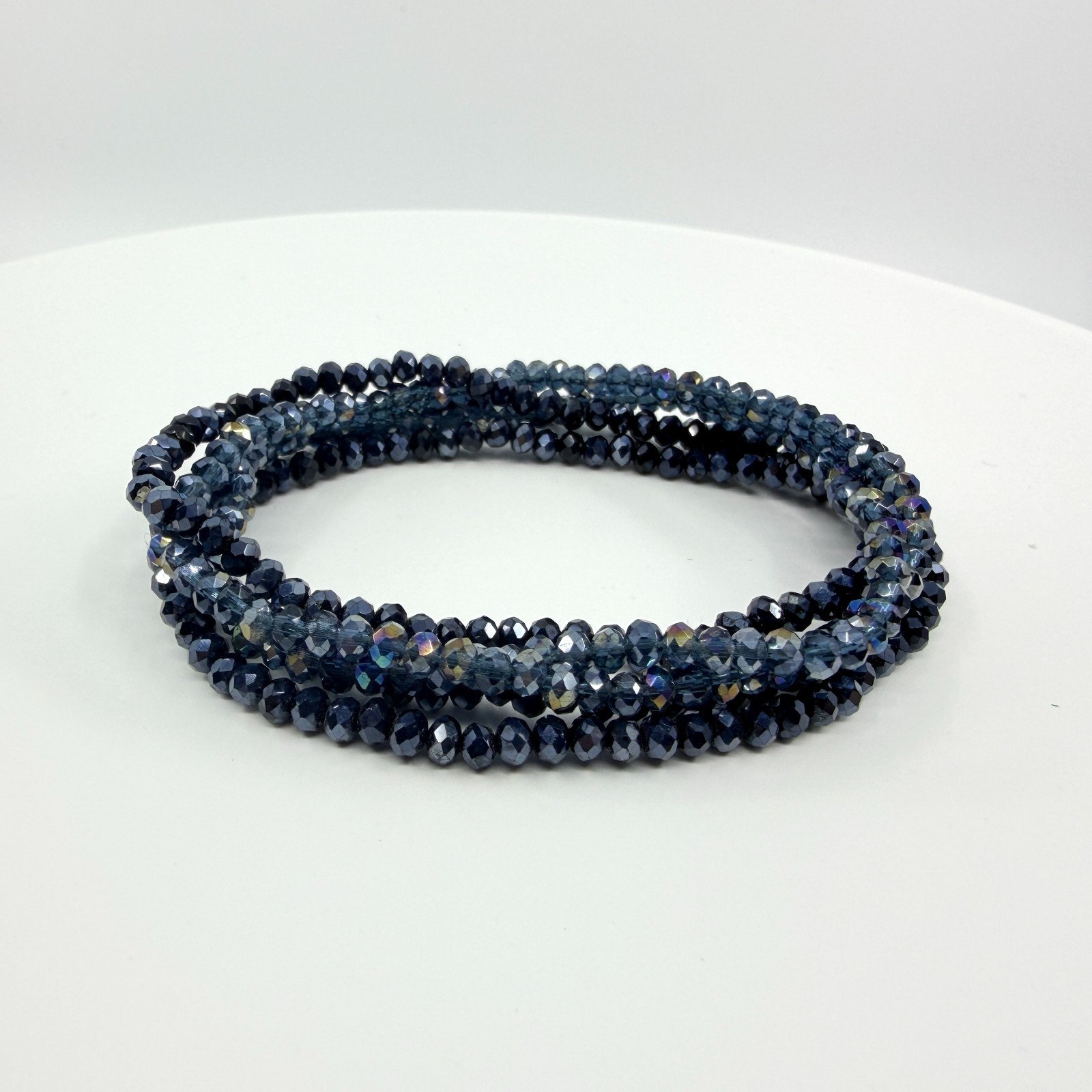 Vintage Navy Blue Crystal Beaded Multi Strand Wrap Bracelet Minimalist Boho Y2K