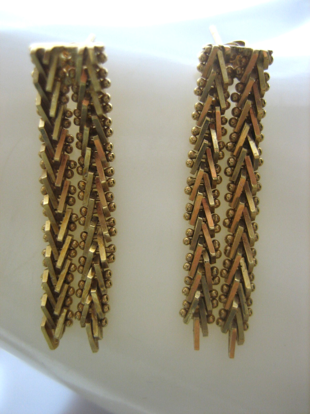 VINTAGE 18K YELLOW GOLD RICCIO CHAIN DANGLE TASSEL EARRINGS 6.4 GRAMS