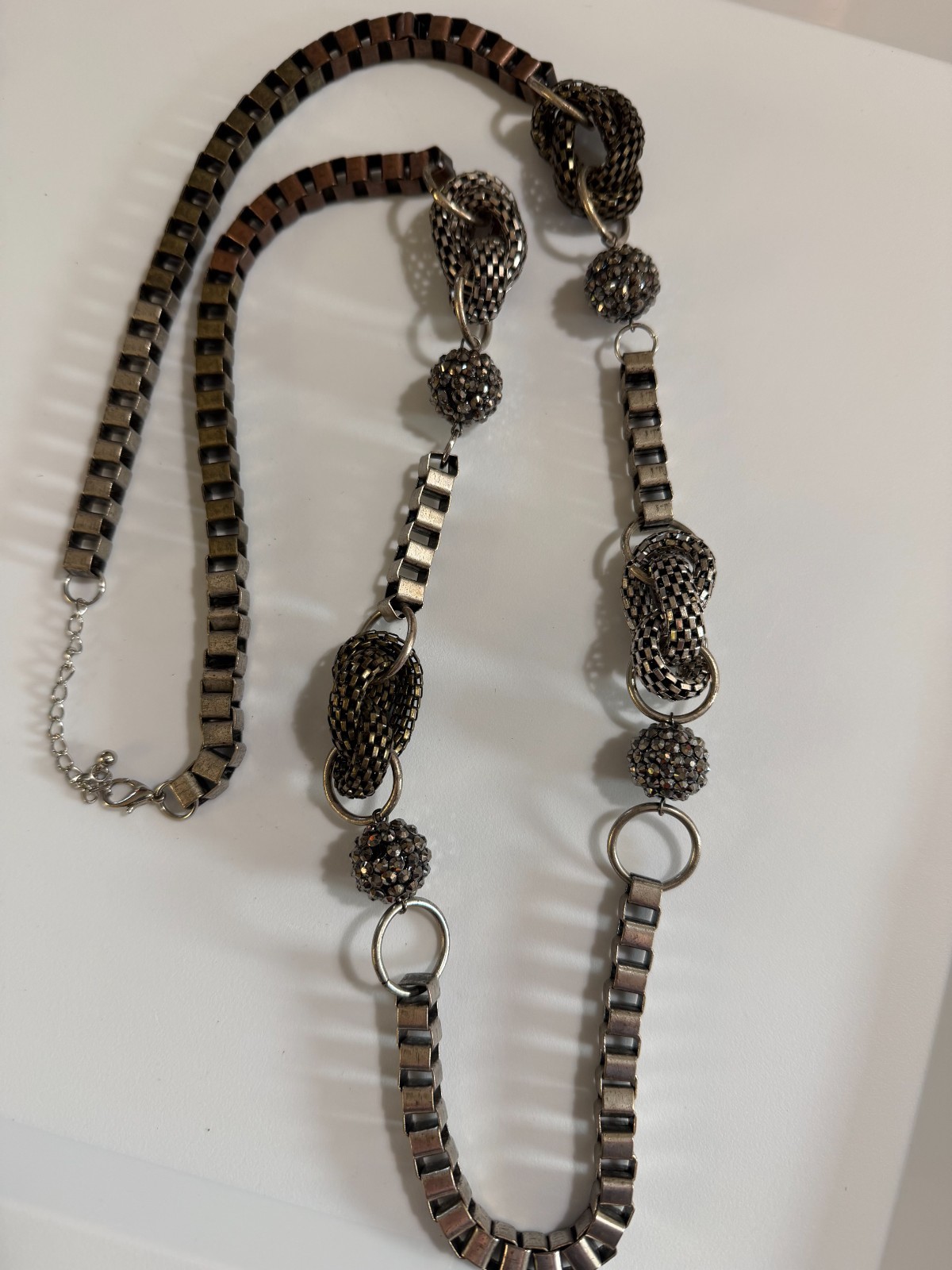 Vintage 80’s Sculptural Necklace Copper Bronze Knots Chains Metallic Industrial