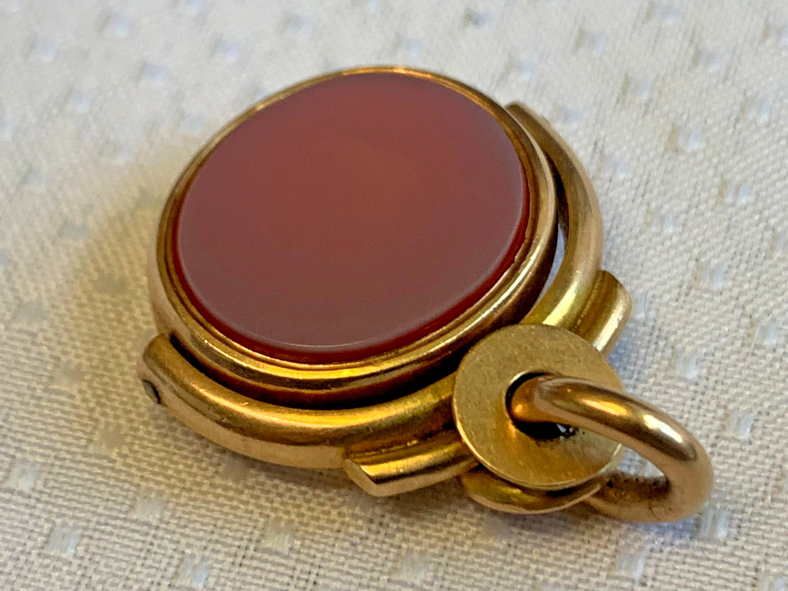 Antiq Yellow Gold Pocket Watch Fob Rotating Pendant Bloodstone Carnelian 10.19g
