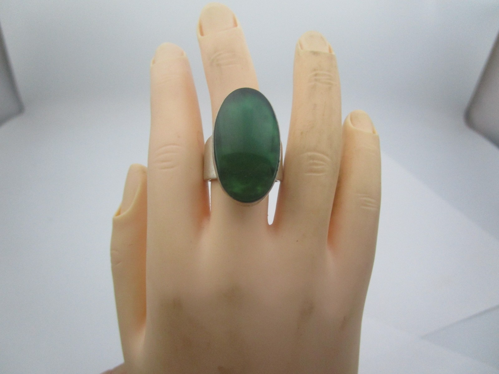 N.E. FROM Denmark Vintage Sterling Silver Green Chrysoprase Modernist Ring