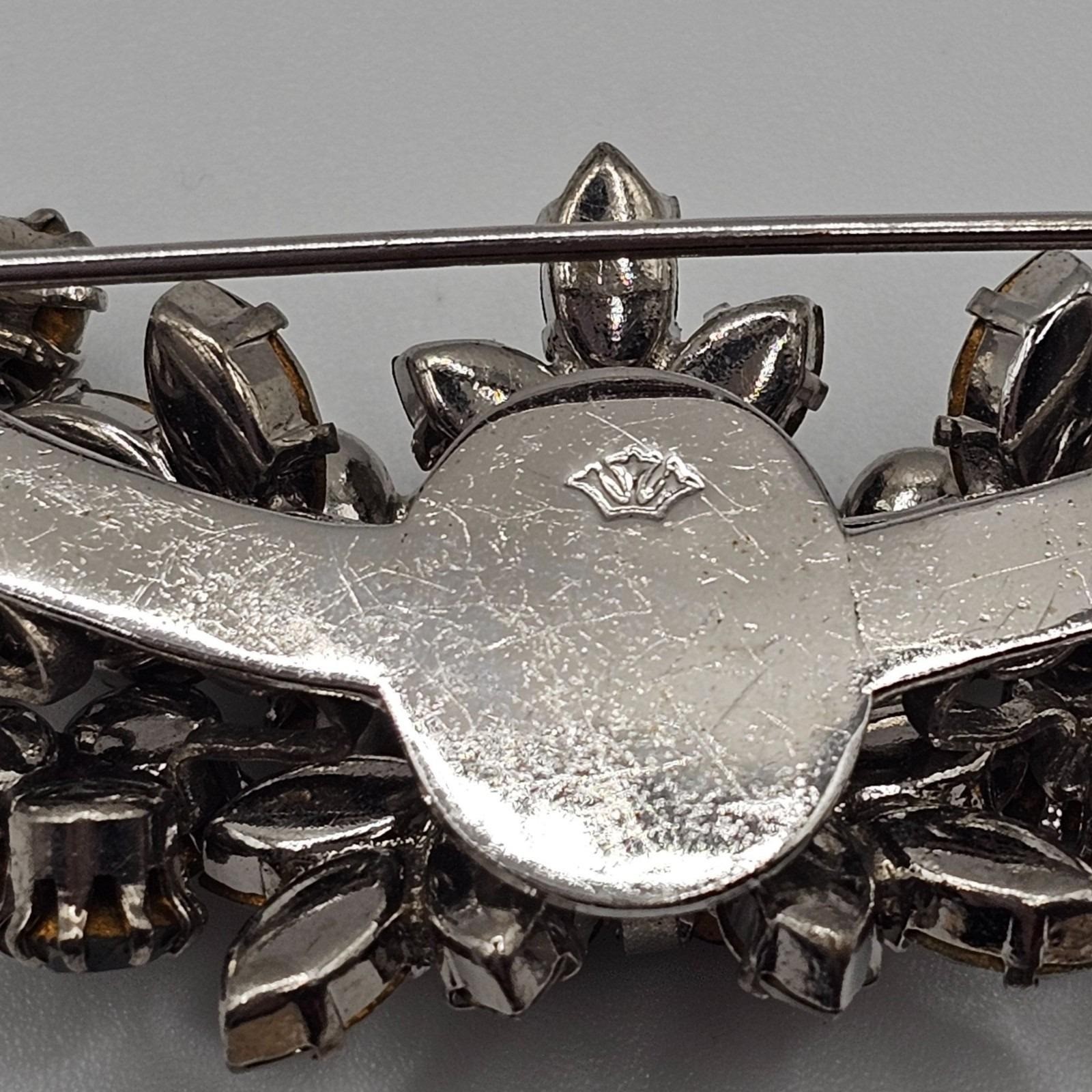 Vtg Schoffel & Co. Austrian Crystal Statement Brooch Green Gray Pin Floral Pin