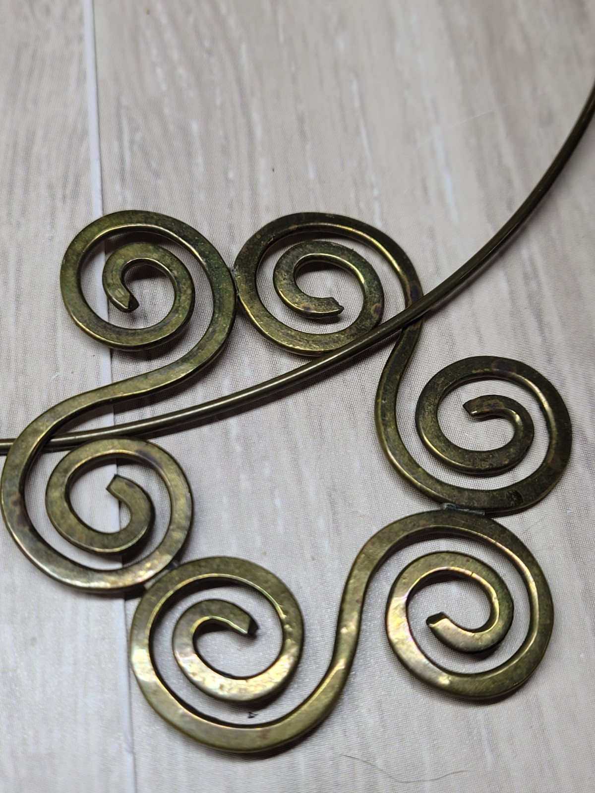 Vintage Art Nouveau Style Brass Choker Necklace Swirl Pendant Boho