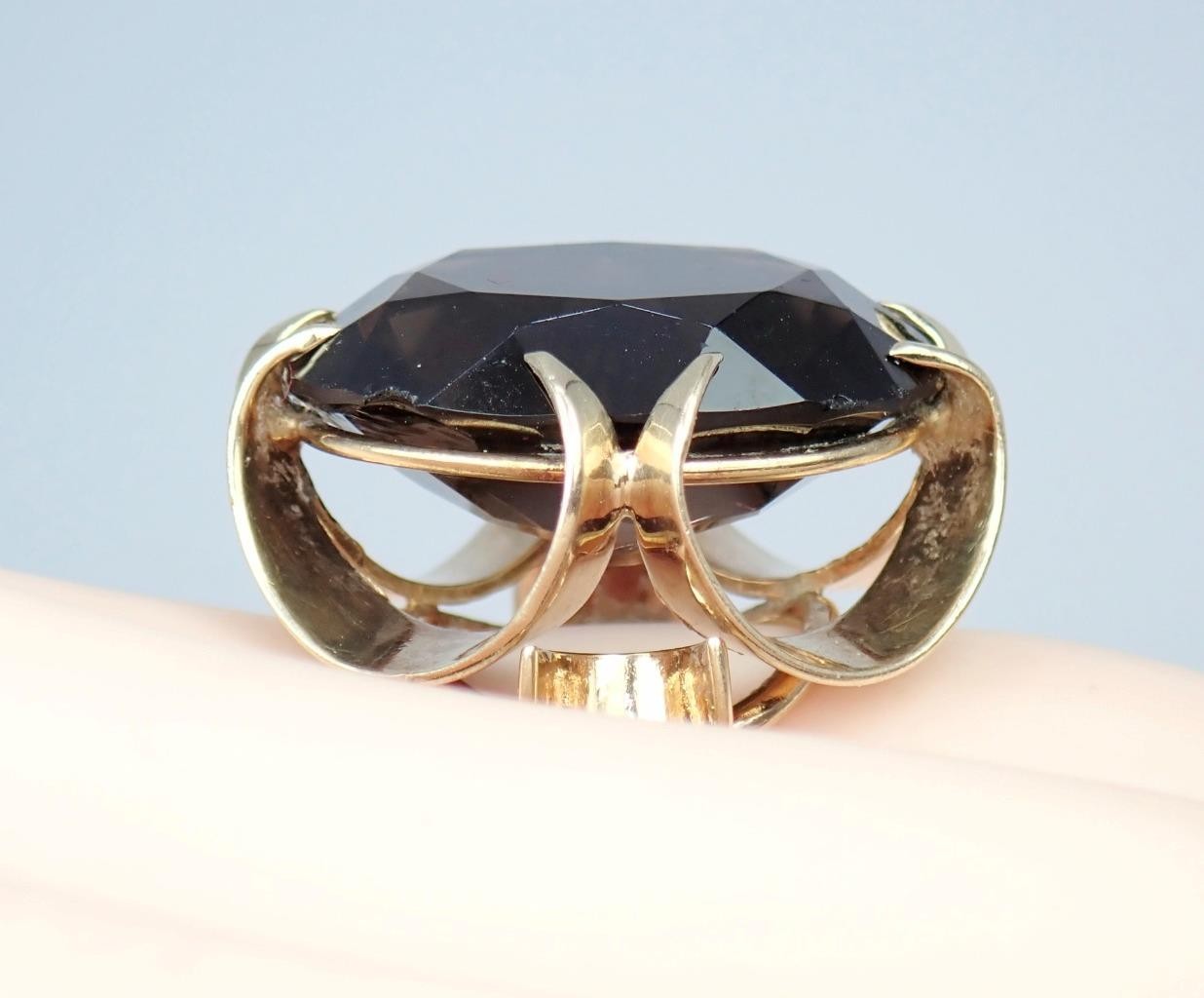 Super Vintage 1970s Solid 9K Rose Gold 14.4Ct Smokey Quartz Cocktail Ring 1971 5