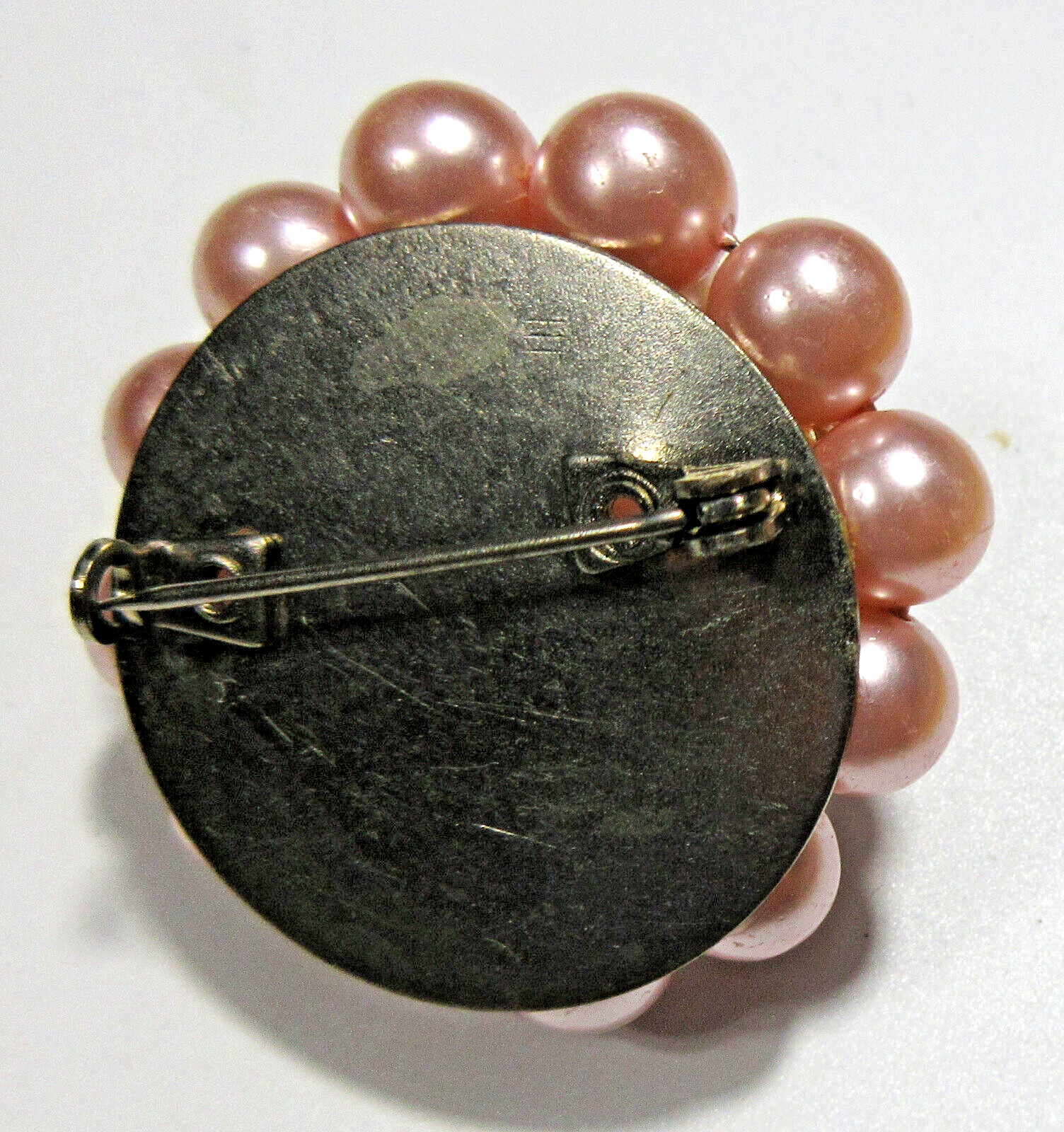 VTG LAYERED 3D pink faux pearl beads GEOMETRIC flower Brooch pin METAL BACK