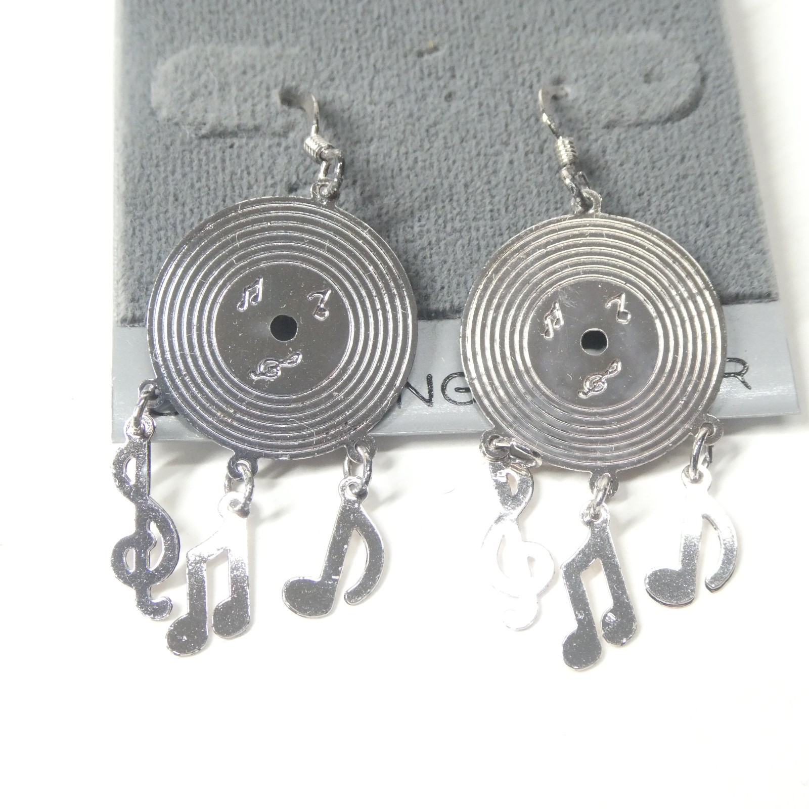 Vinyl Record Earrings 925 Sterling Silver Music Notes Dangle Vintage Rock & Roll