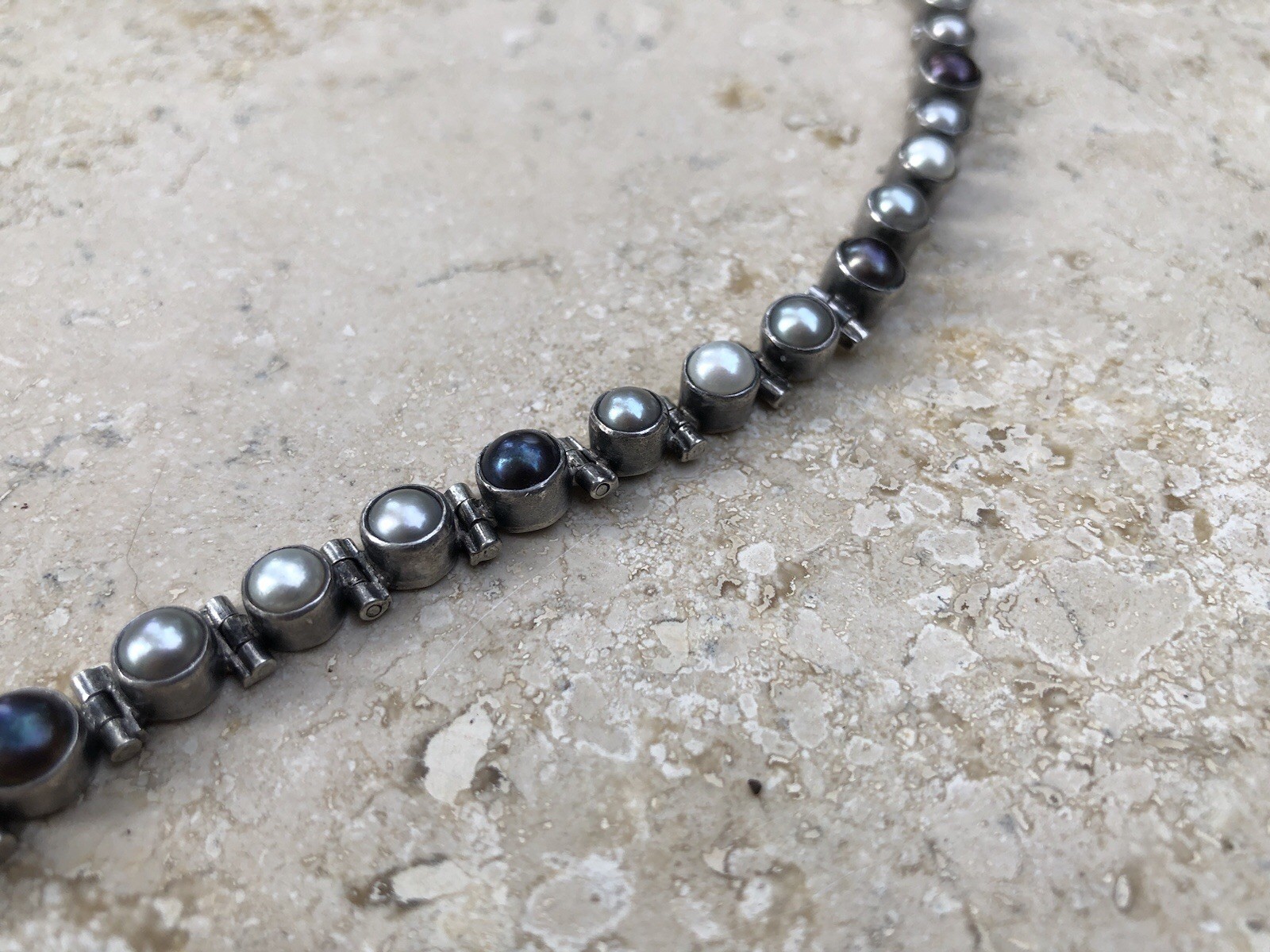 🤍✨Genuine VINTAGE STERLING SILVER Multicolor PEARL BRACELET ESTATE Jewelry✨🤍