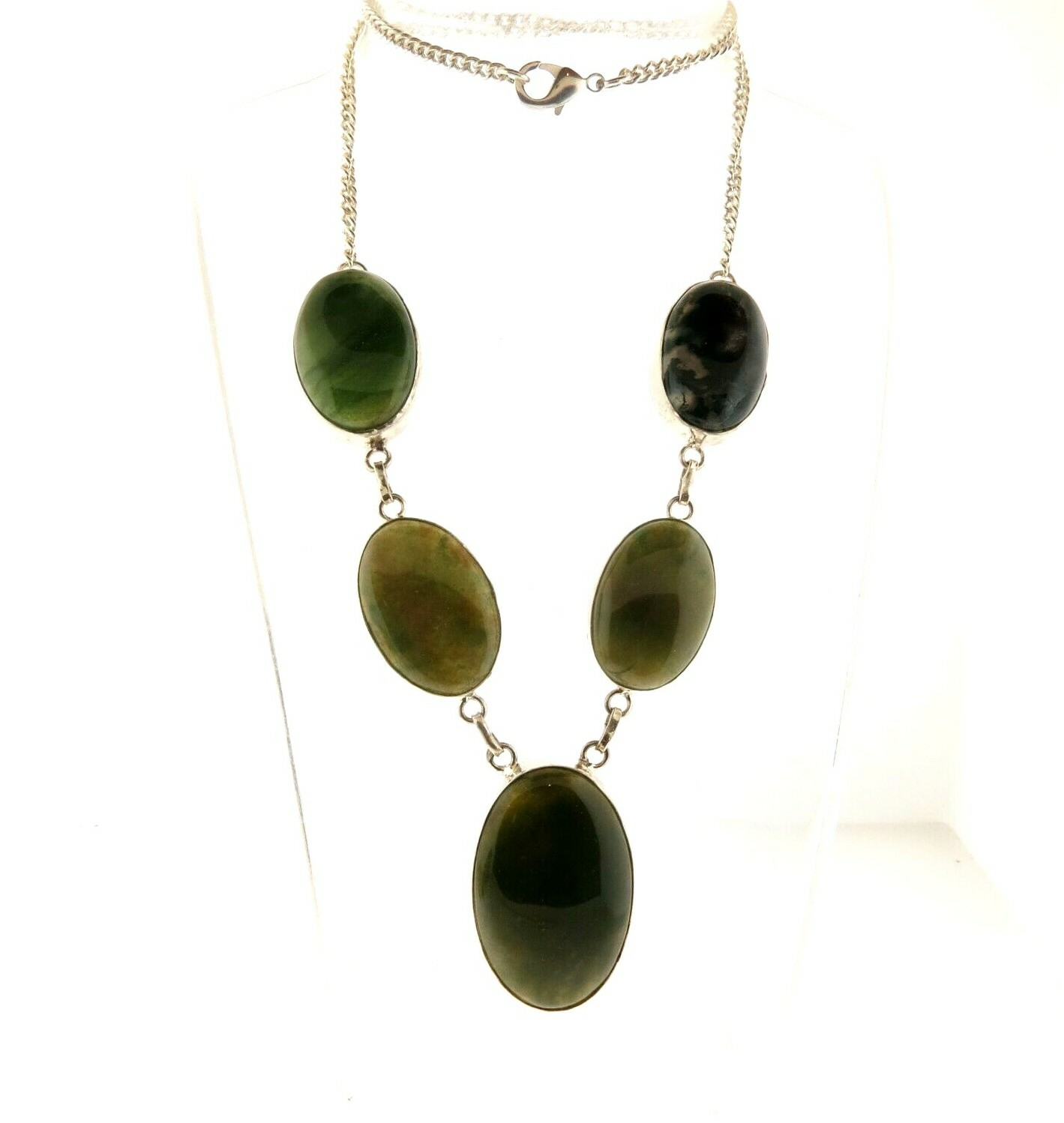 Bloodstone Necklace Silver Plated 1.75 x 20 in