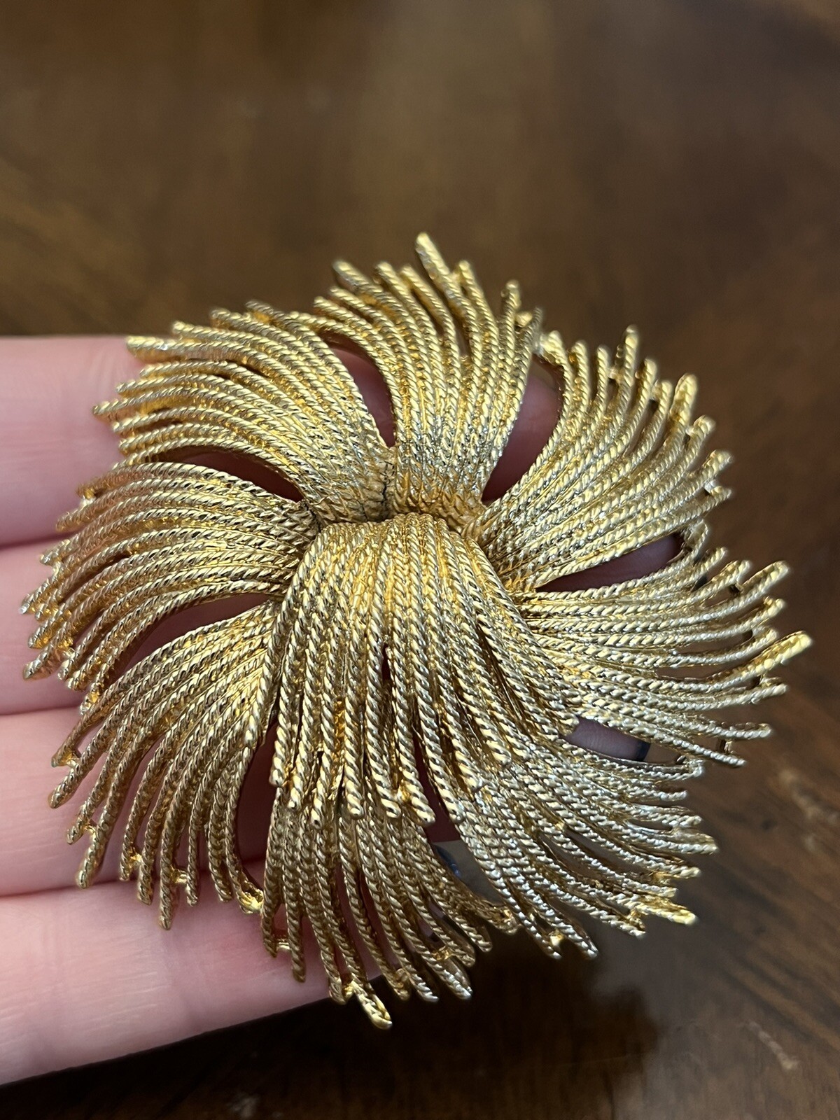Vintage Monet Round Cluster Statement Brooch Textured Gold Tone Signed Nice!