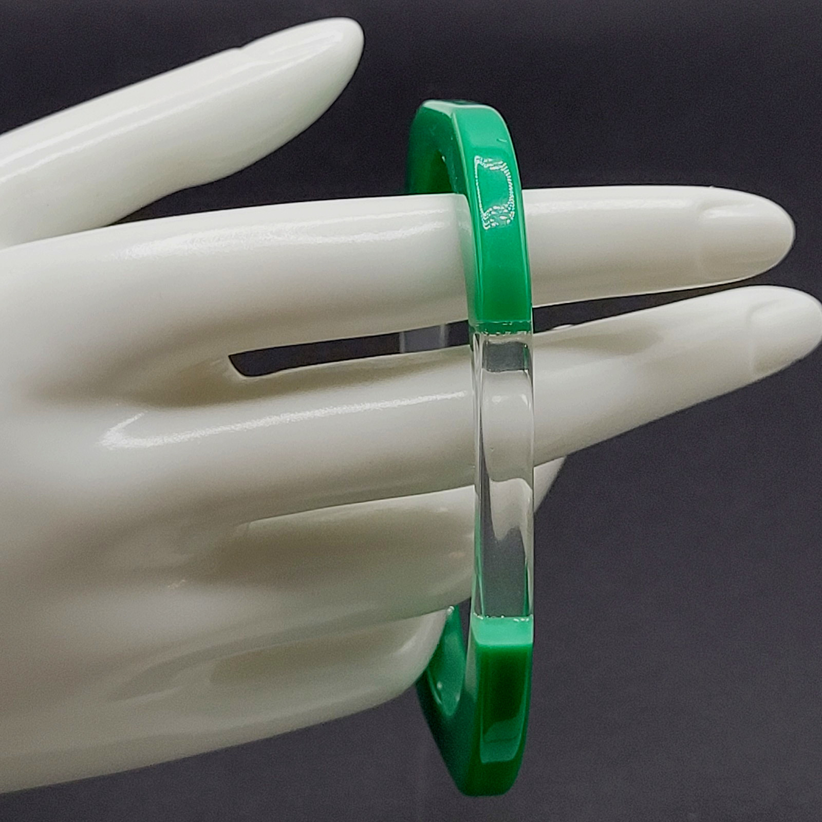 Green and Clear Lucite Bangle Bracelet Unique Retro Style Vintage 1980s