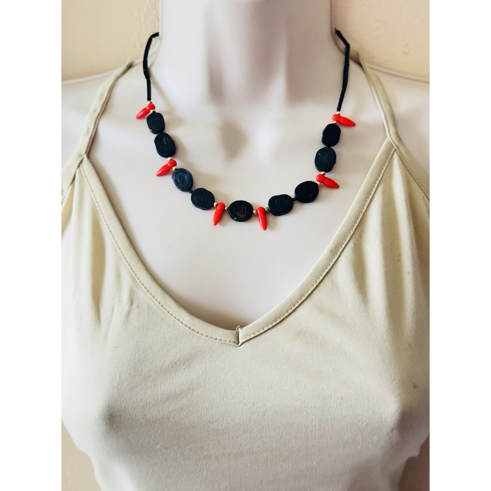 Black Coral VTG Necklace Collar Choker Natural Genuine Hawaiian Real Beads 18″
