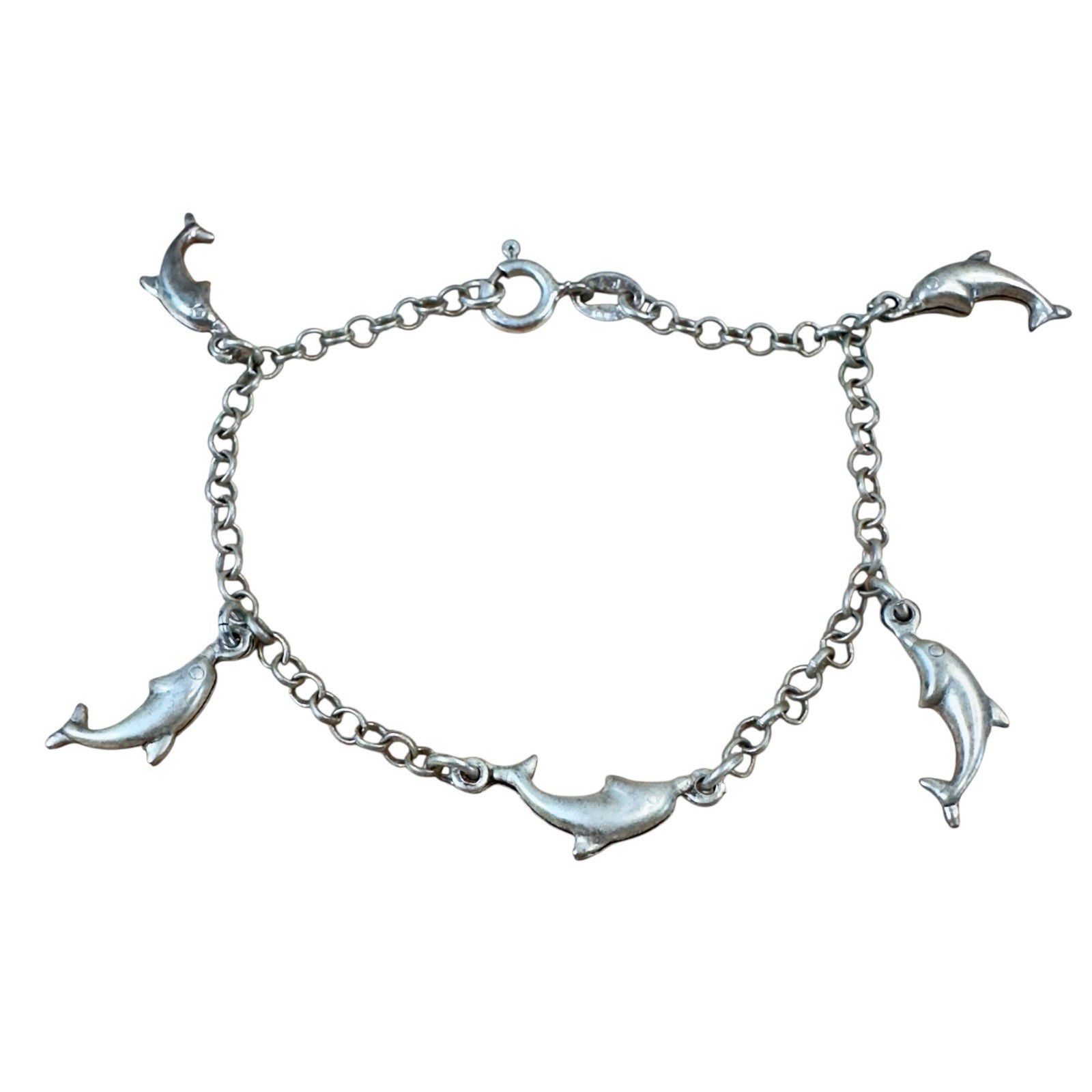 Vintage Dolphin Charm Bracelet 925 Sterling Silver Dainty Size 6.5 Italy