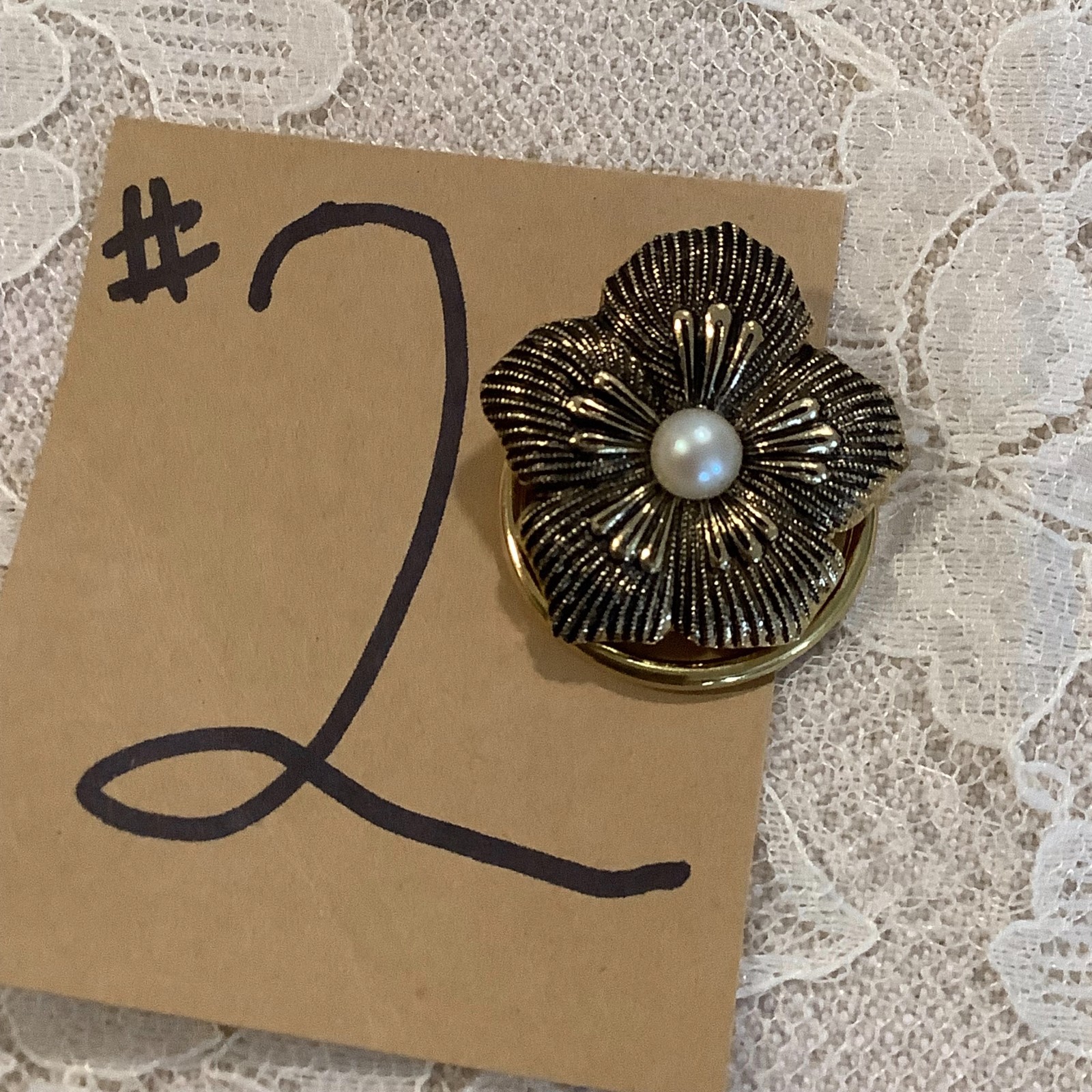 sold Individually – Vintage ornate scarf clips Celluloid metal – Details Below!