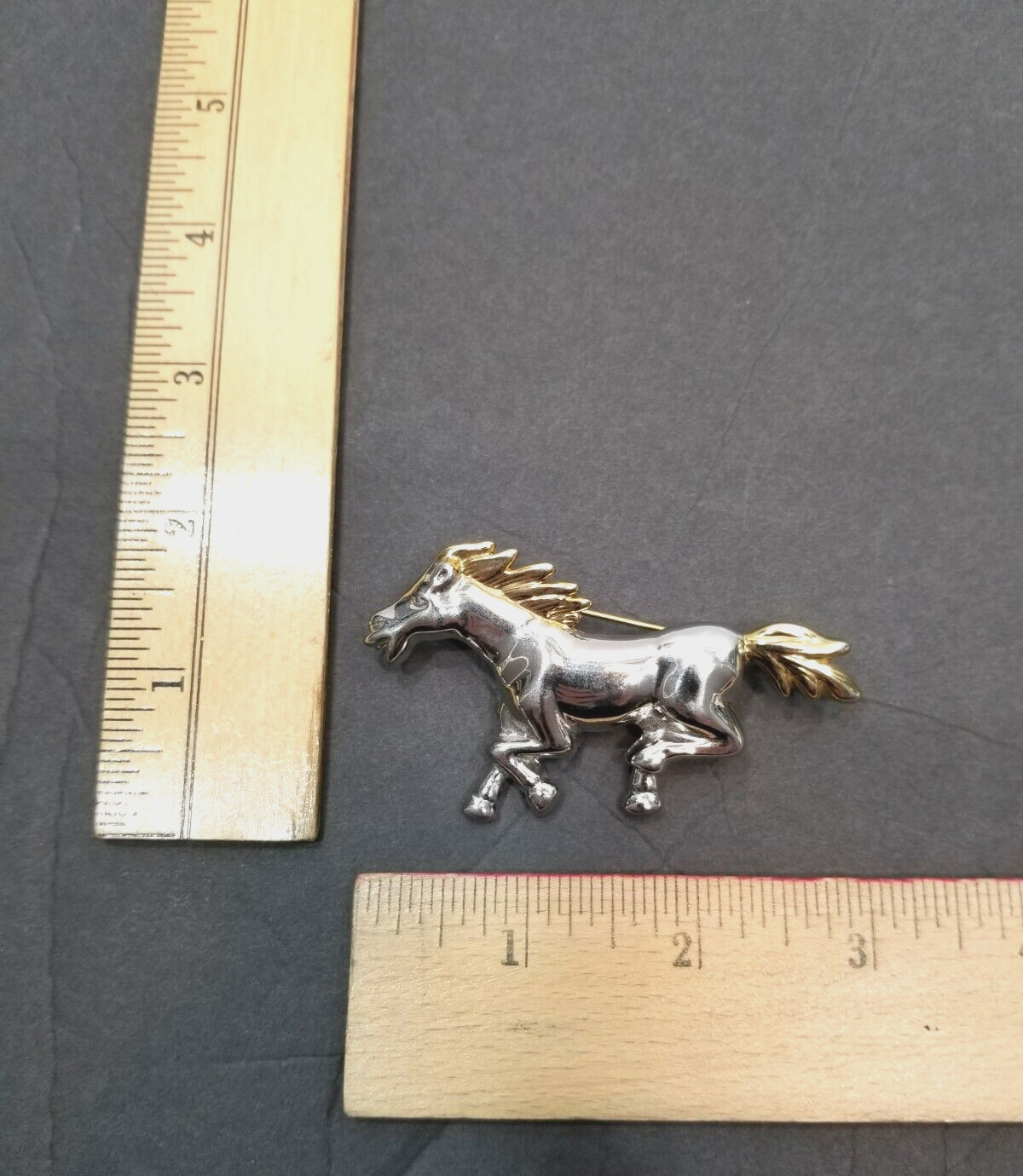 Vintage Silver and Gold Tone Running Horse Brooch Pin Pendant