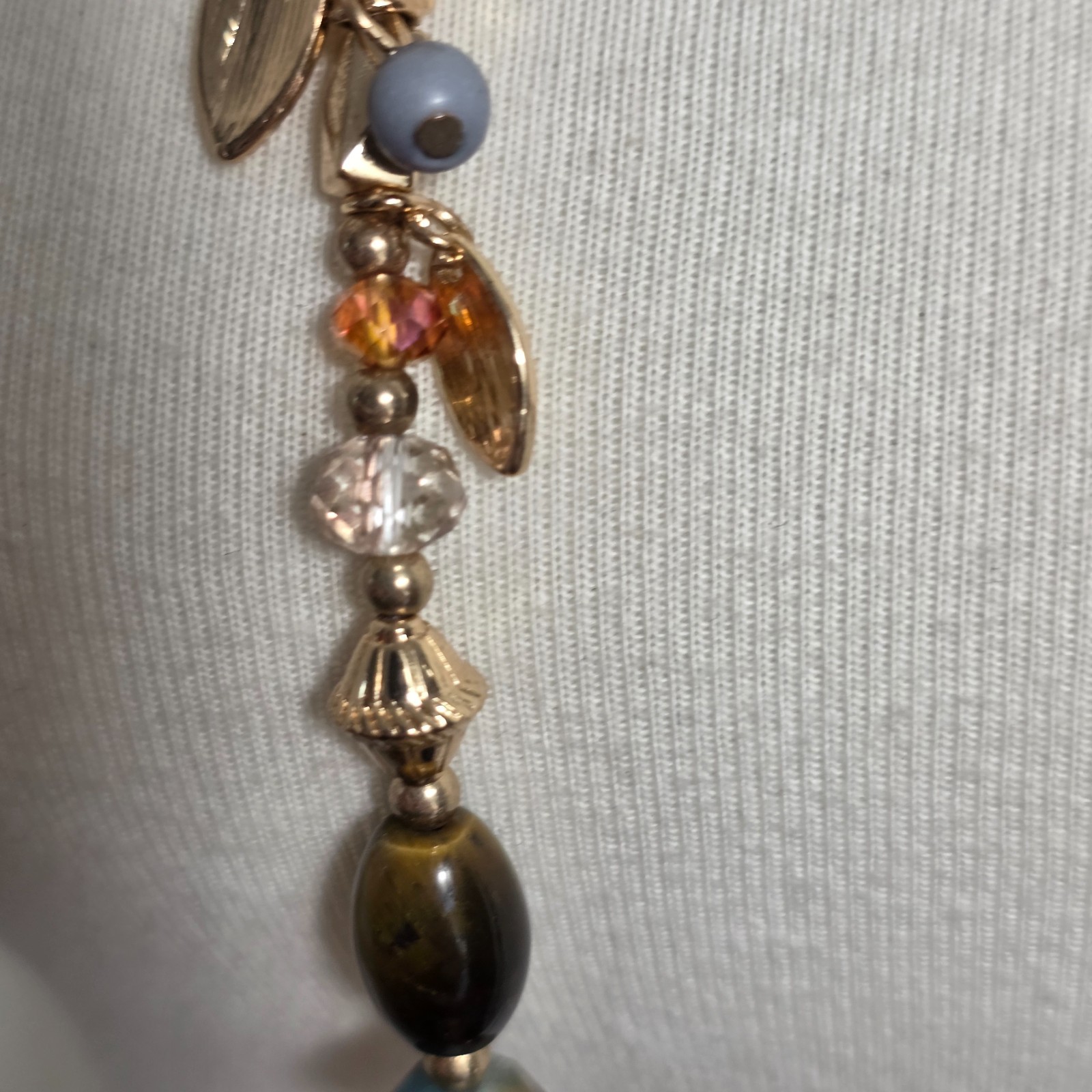 Cato Long Gold Tone Fashion Necklace Multi-Colored Beads & Leaf Charms