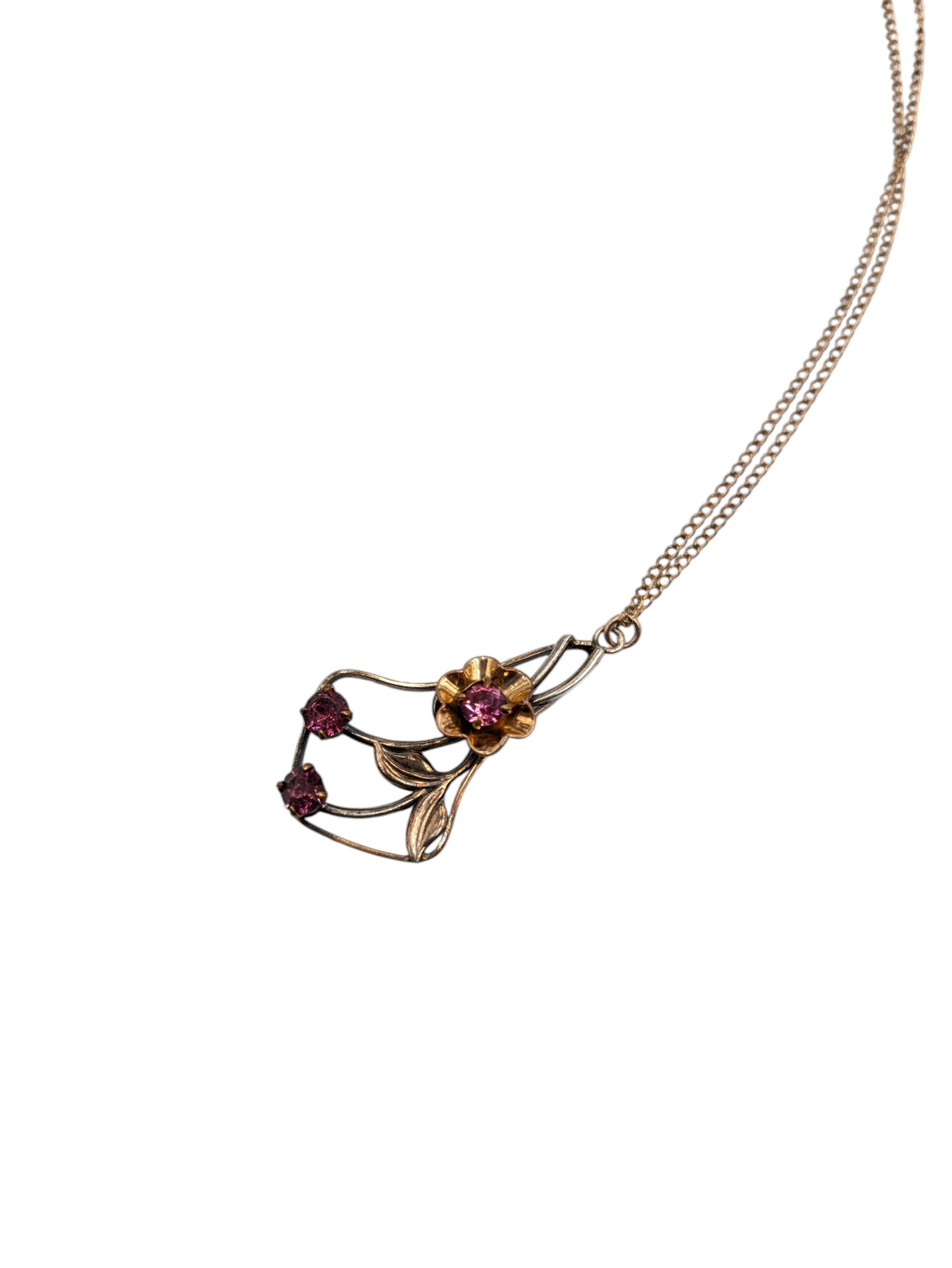 Antique 1/20 12k Gold Filled Pink Paste Stones 1 1/4″ Pendant Necklace 18″ Chain