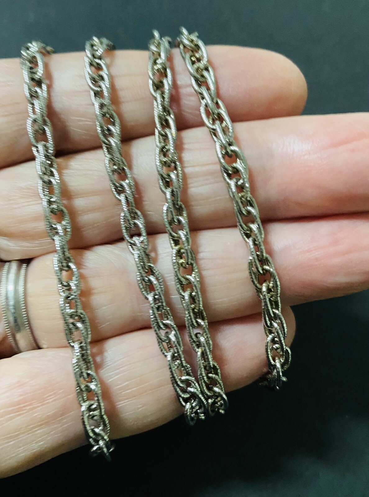 Vintage Unisex MONET Signed Silver Spiga Wheat Link Long Fashion Necklace 27”